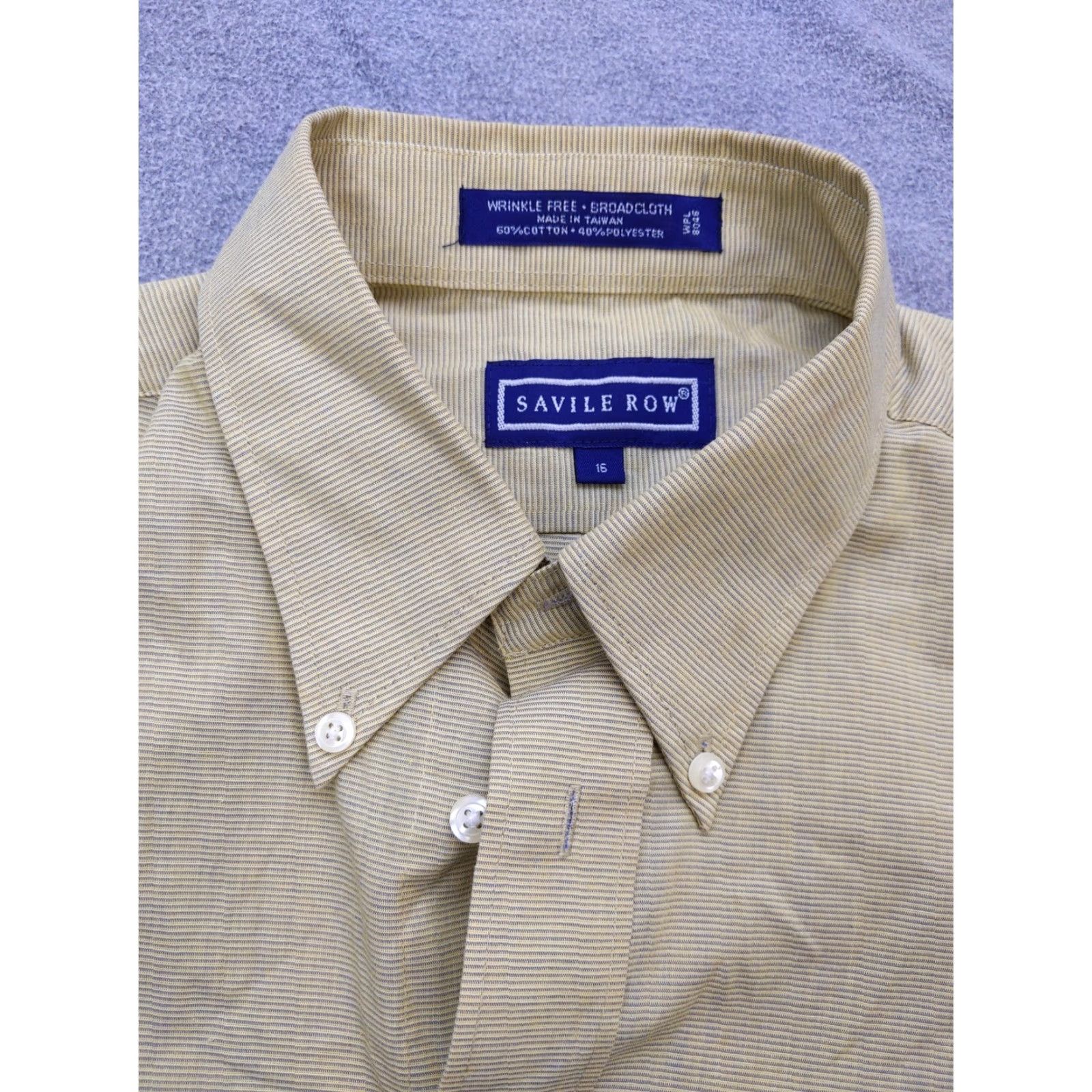 Vintage Savile Row Shirt Mens Large Yellow Striped Wrinkle Free Button Down Short Sleeve Size US L / EU 52-54 / 3 - 2 Thumbnail