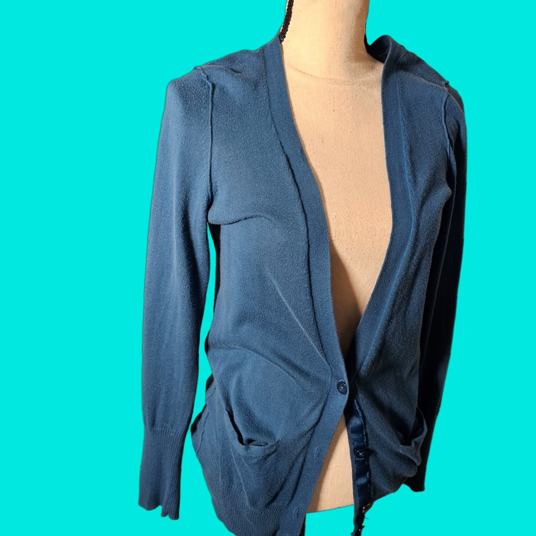 American Eagle Outfitters American Eagle Outfitters Blue Geometric Open-Knit Cardigan Sweater Medium Lightweight Womens Size M / US 6-8 / IT 42-44 - 1 Thumbnail