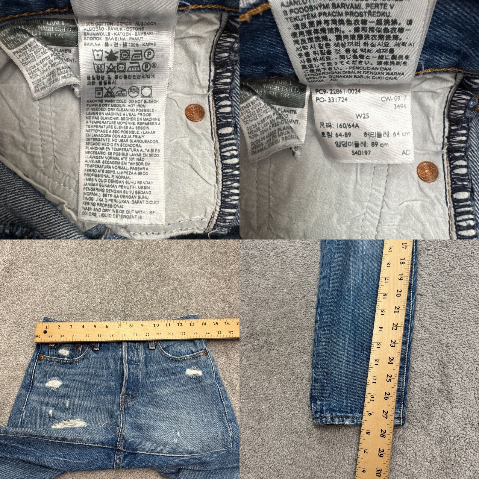 Levi's Levi's 501 Denim Jeans Womens 25 Blue Distressed Straight Fit Regular Button Fly Pockets 5-Pocket Classic Casual Size 42" / US 20 - 9 Thumbnail