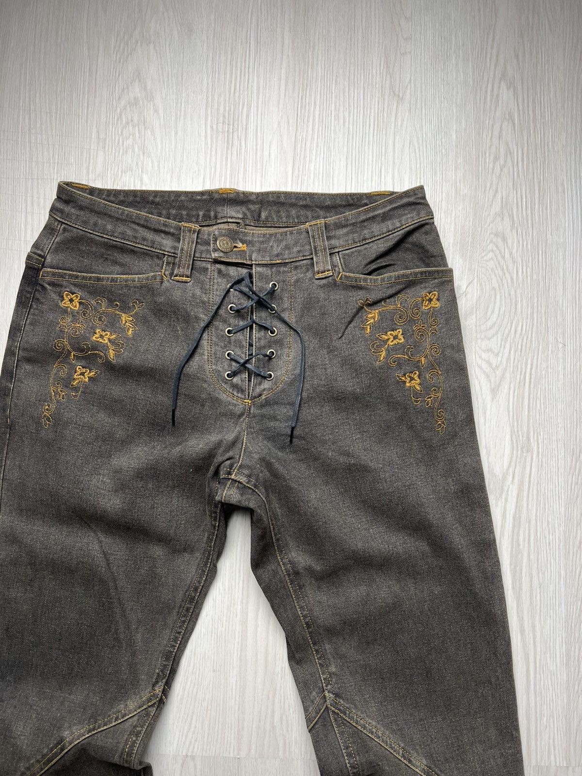 If Six Was Nine Tornado Mart Embroidered Tribal Lace Up Flared Pants Size US 29 - 3 Thumbnail