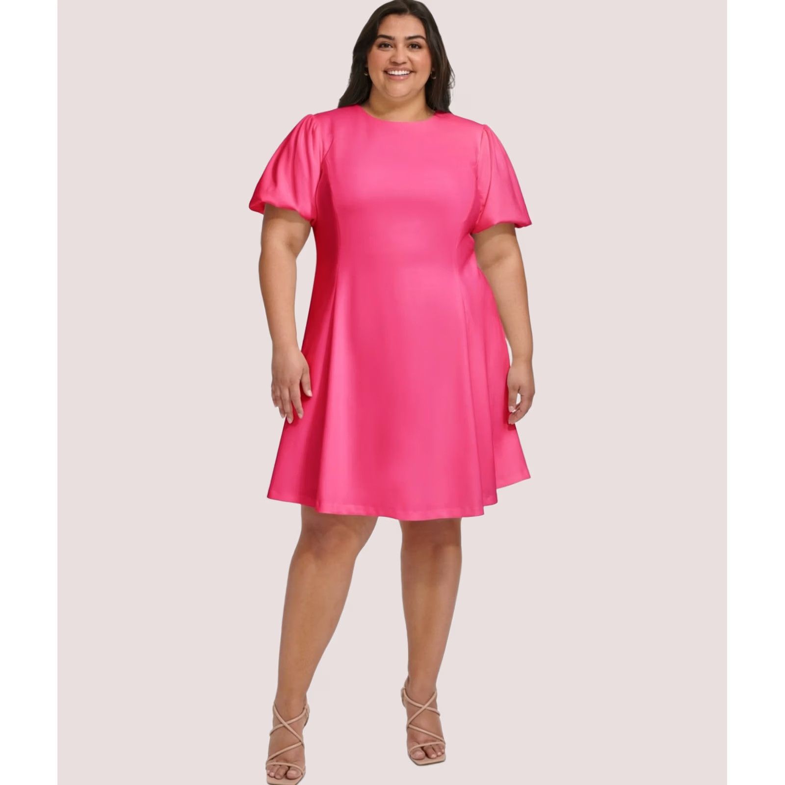 DKNY DKNY Womens Solid Balloon Sleeve Fit & Flare Dress pink Plus Size 18W Size XXL / US 16-18 / IT 52-54 - 1 Thumbnail