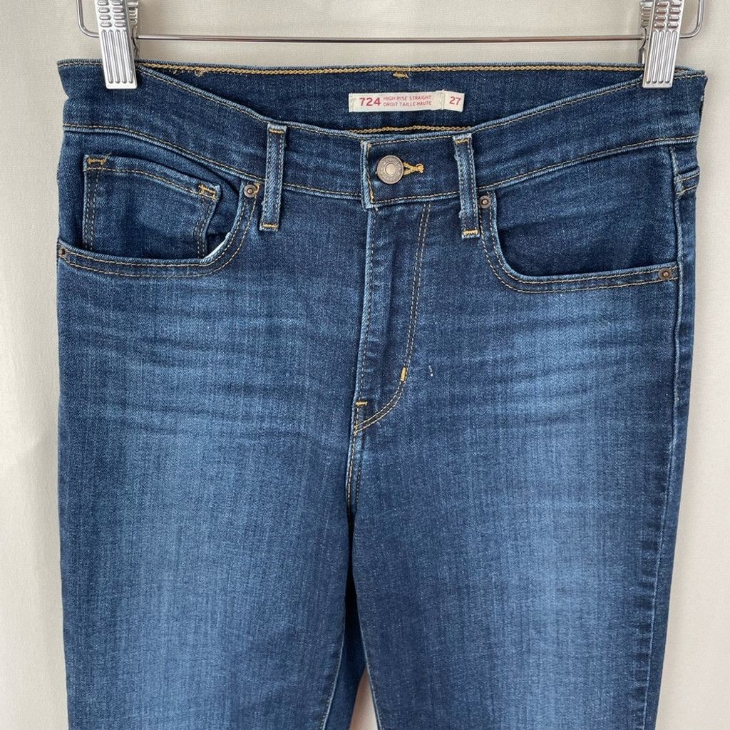 Levi's Levi's 724 High Rise Straight Dark Distressed Jeans Size 27 Size 27" / US 4 / IT 40 - 4 Thumbnail