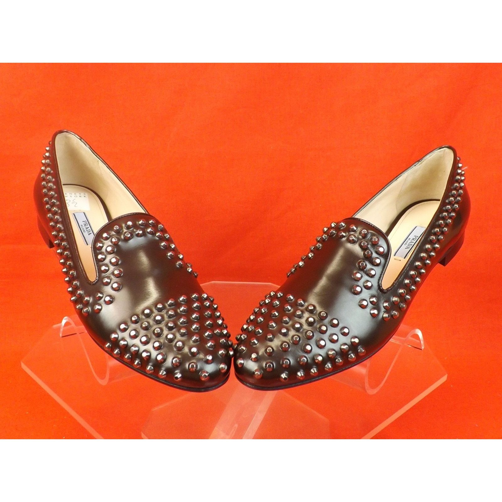 Prada PRADA 1S275E BROWN LEATHER SILVER METAL STUDS FLATS 35.5 Size US 5.5 / IT 35.5 - 12 Thumbnail