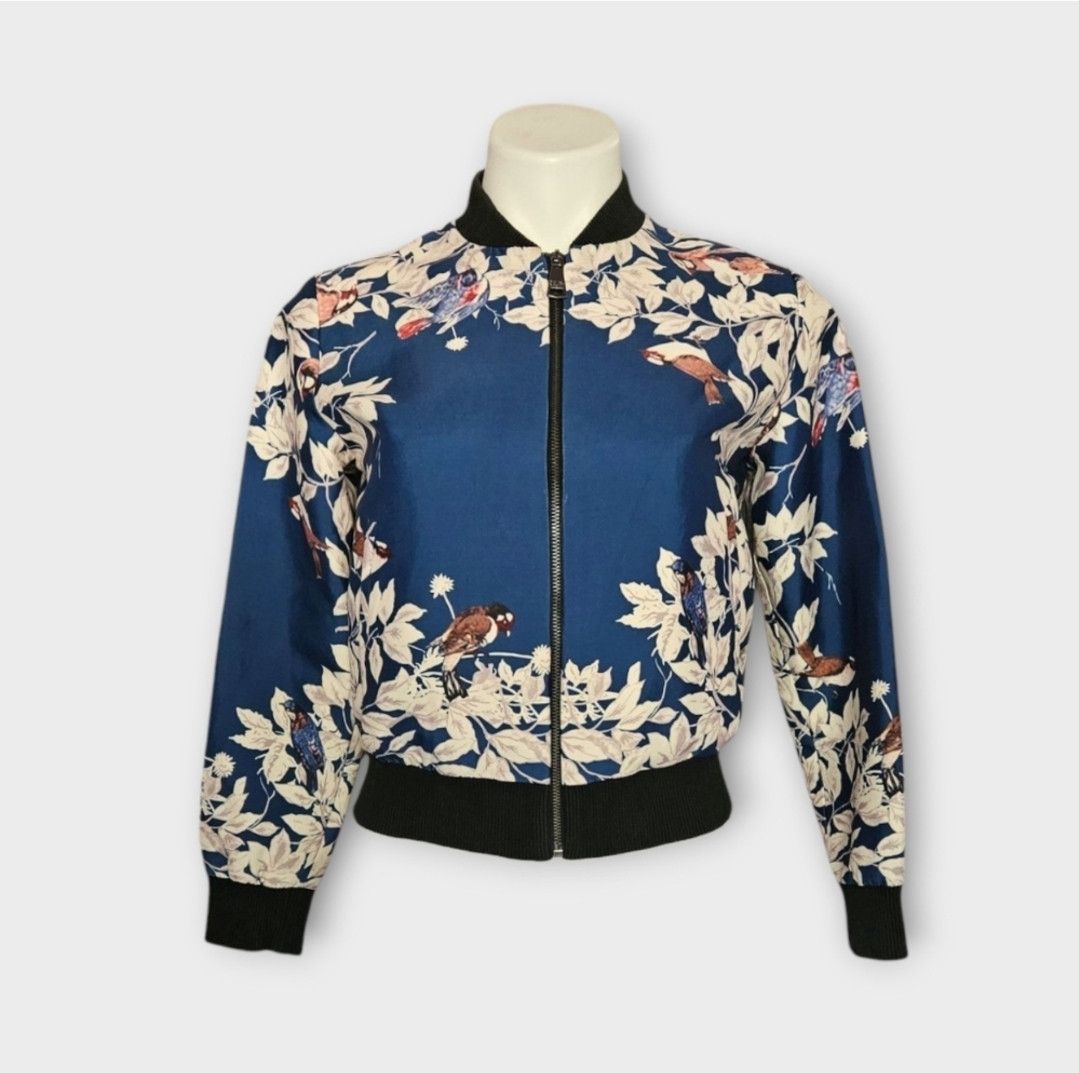 Dolce & Gabbana Blue Bird Floral Bomber Jacket