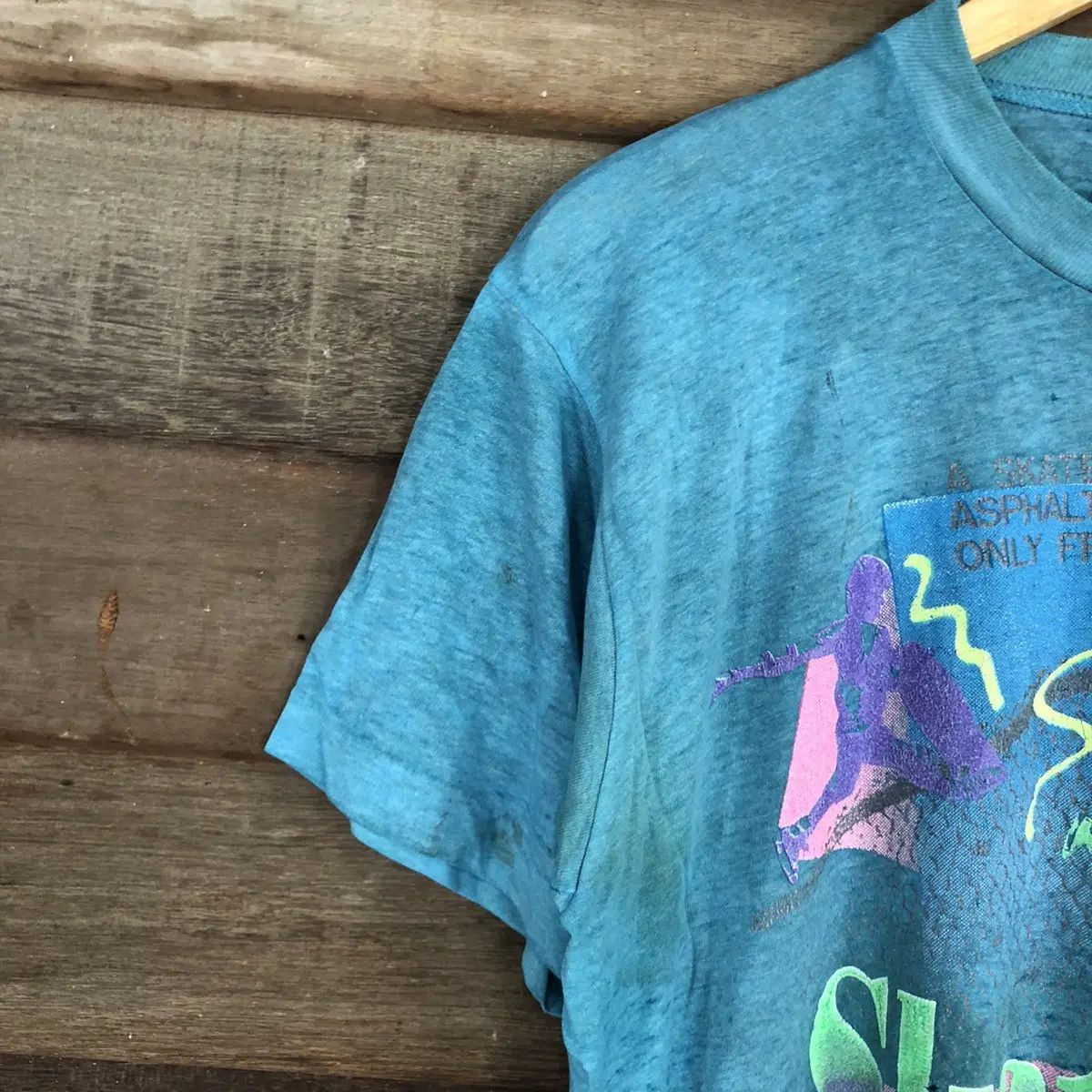 Vintage D Skater Trap it vintage thrashed skate Blue worn Tee #3145 Size US M / EU 48-50 / 2 - 4 Thumbnail