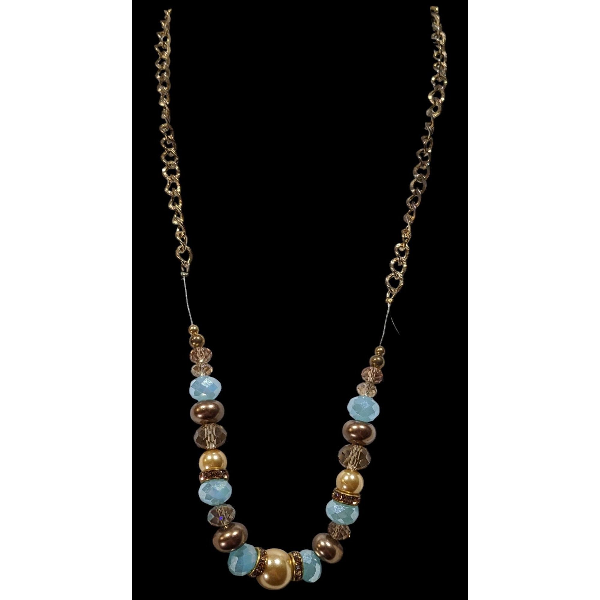 Other Handmade Glam Glass And Faux Pearl Beaded Blue And Gold Tone Size ONE SIZE - 2 Thumbnail