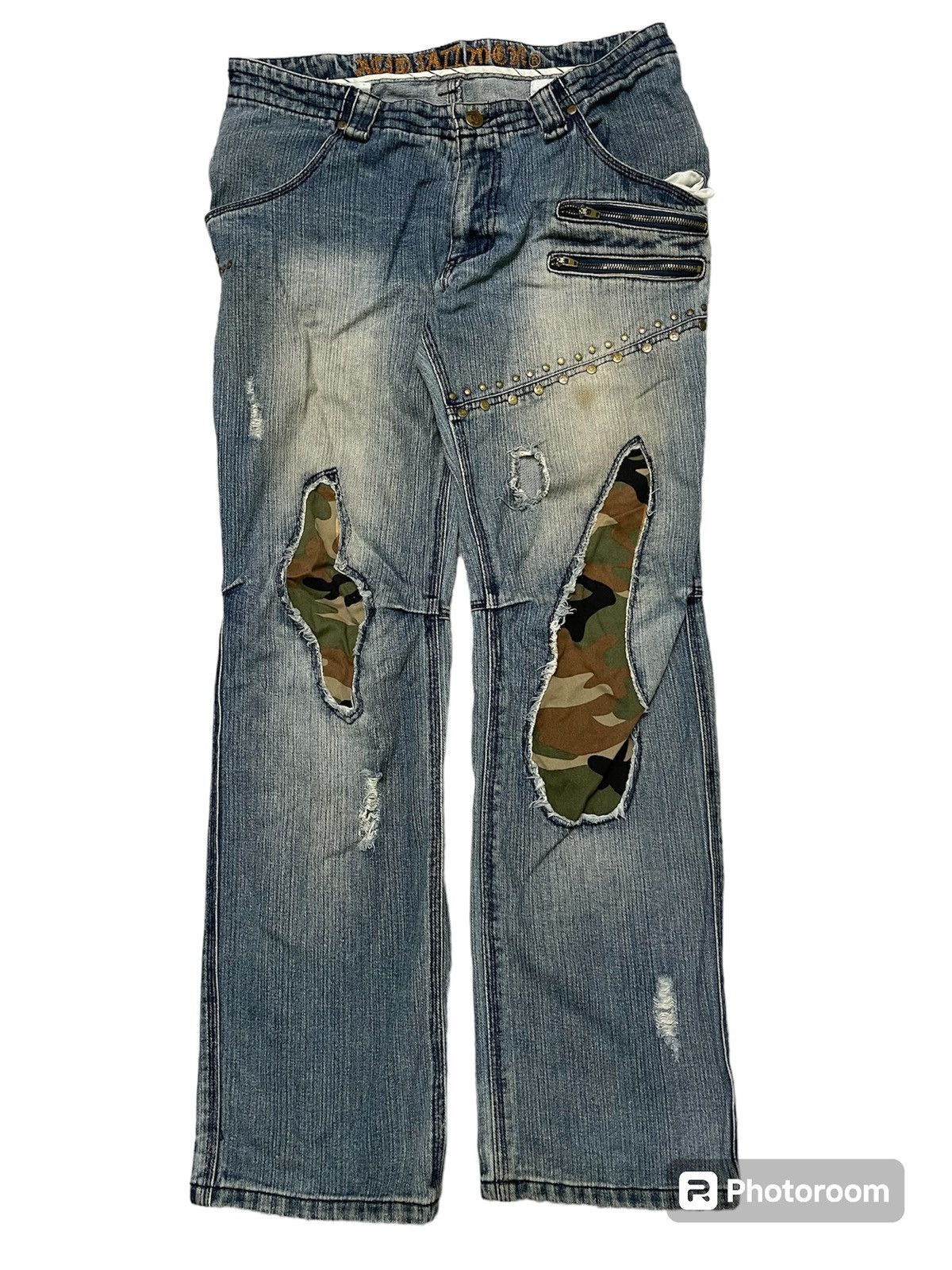 Japanese Brand 2000s PPFM INSPIRED STUDDED PANT CAMO DISTRESSED Size US 33 - 1 Thumbnail
