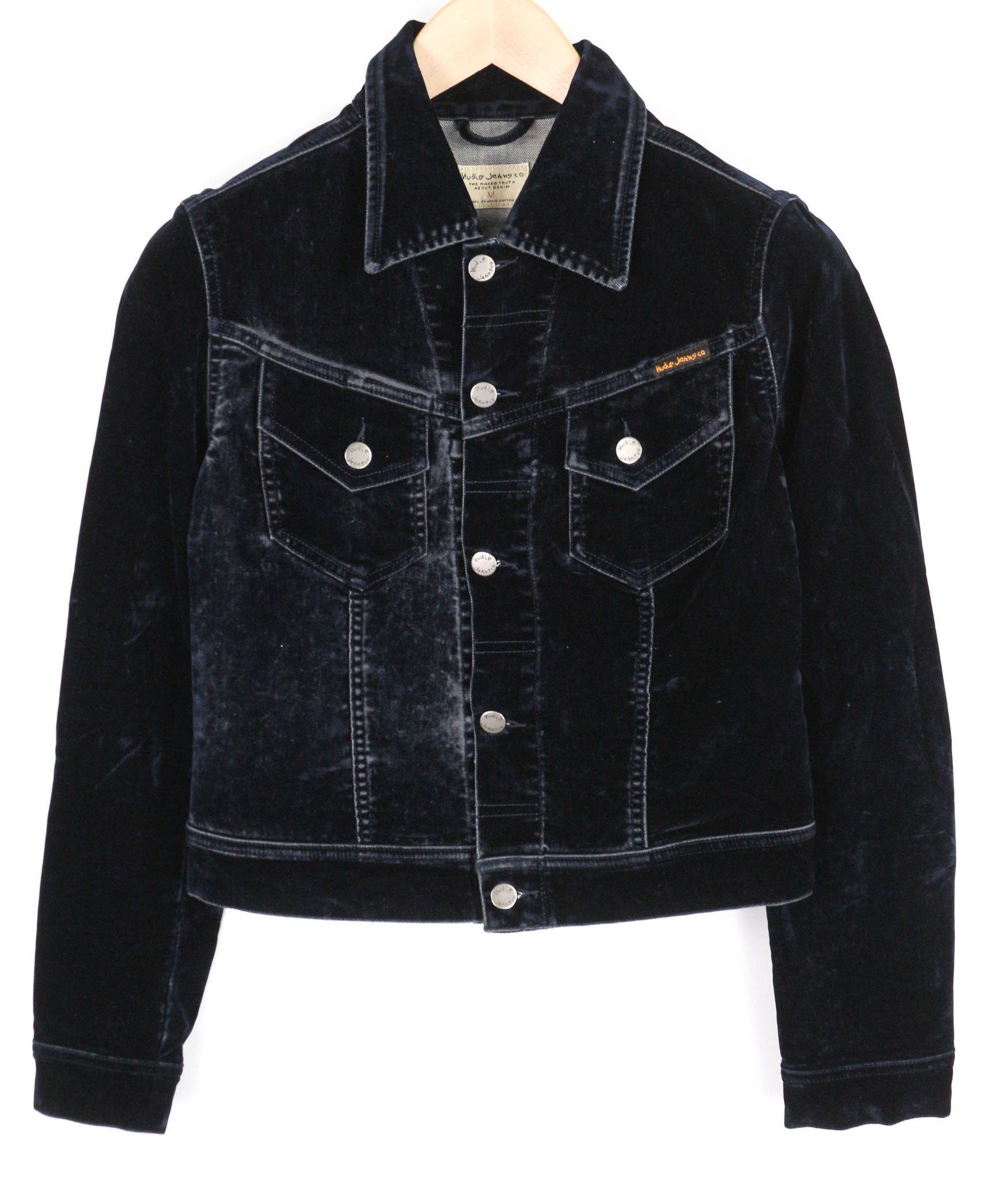 Nudie Jeans TOVE M Blue Velvet Polo Collar Dark Logo Jacket 82423 Size M / US 6-8 / IT 42-44 - 1 Thumbnail