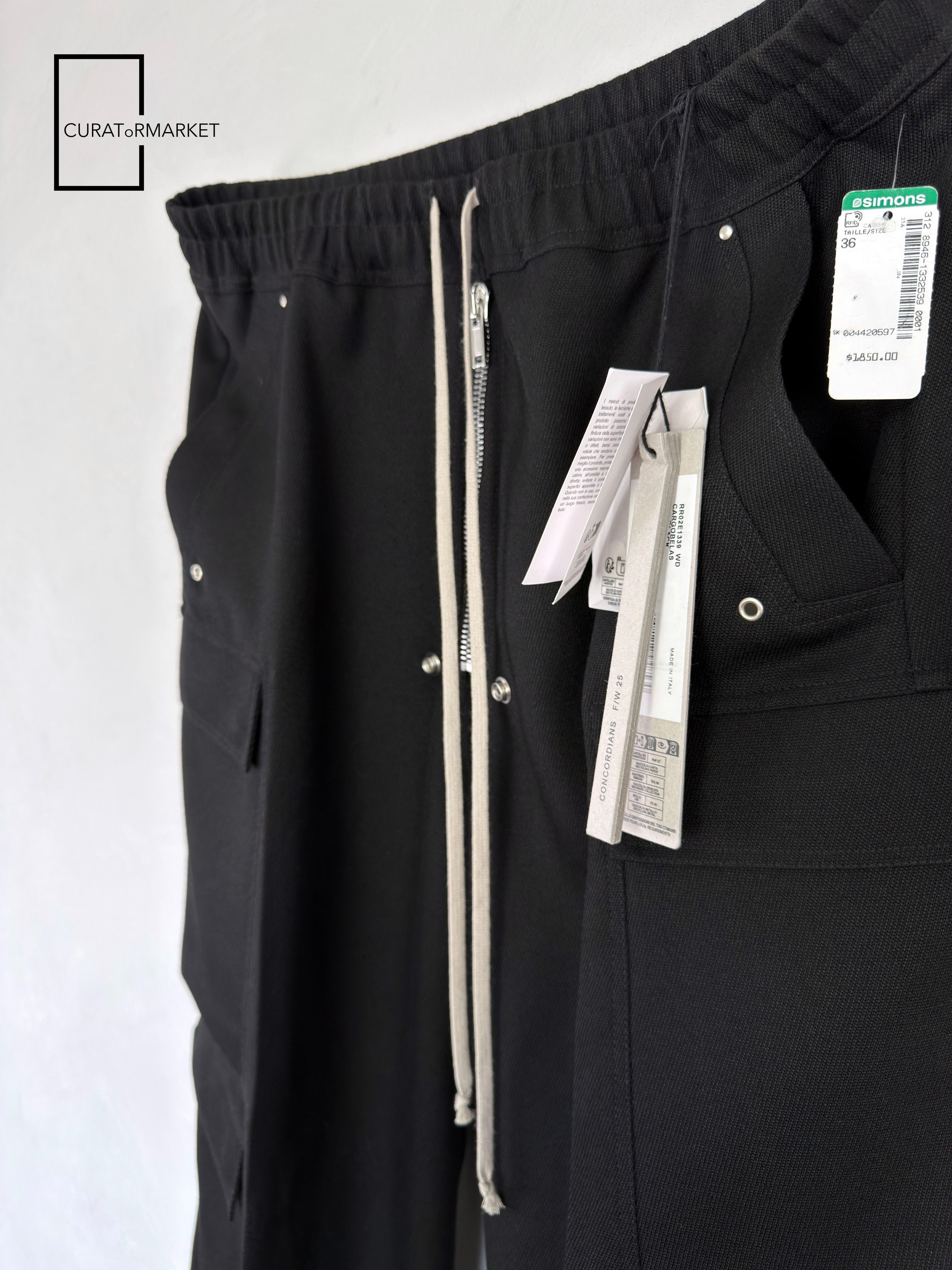 Rick Owens EU52 Runway Drill Wool Drawstring Cargobela Concordians FW25 Size US 36 / EU 52 - 3 Thumbnail