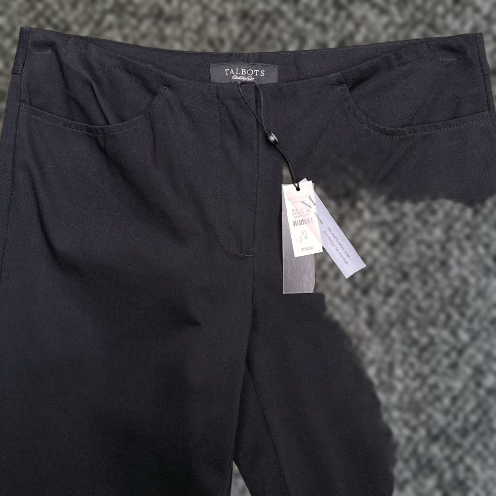Talbots Black Stretch Twill Pants Womens 8 Mid Rise Slim Straight Flat Front Machine Washable City Preppy Dress Pants Women