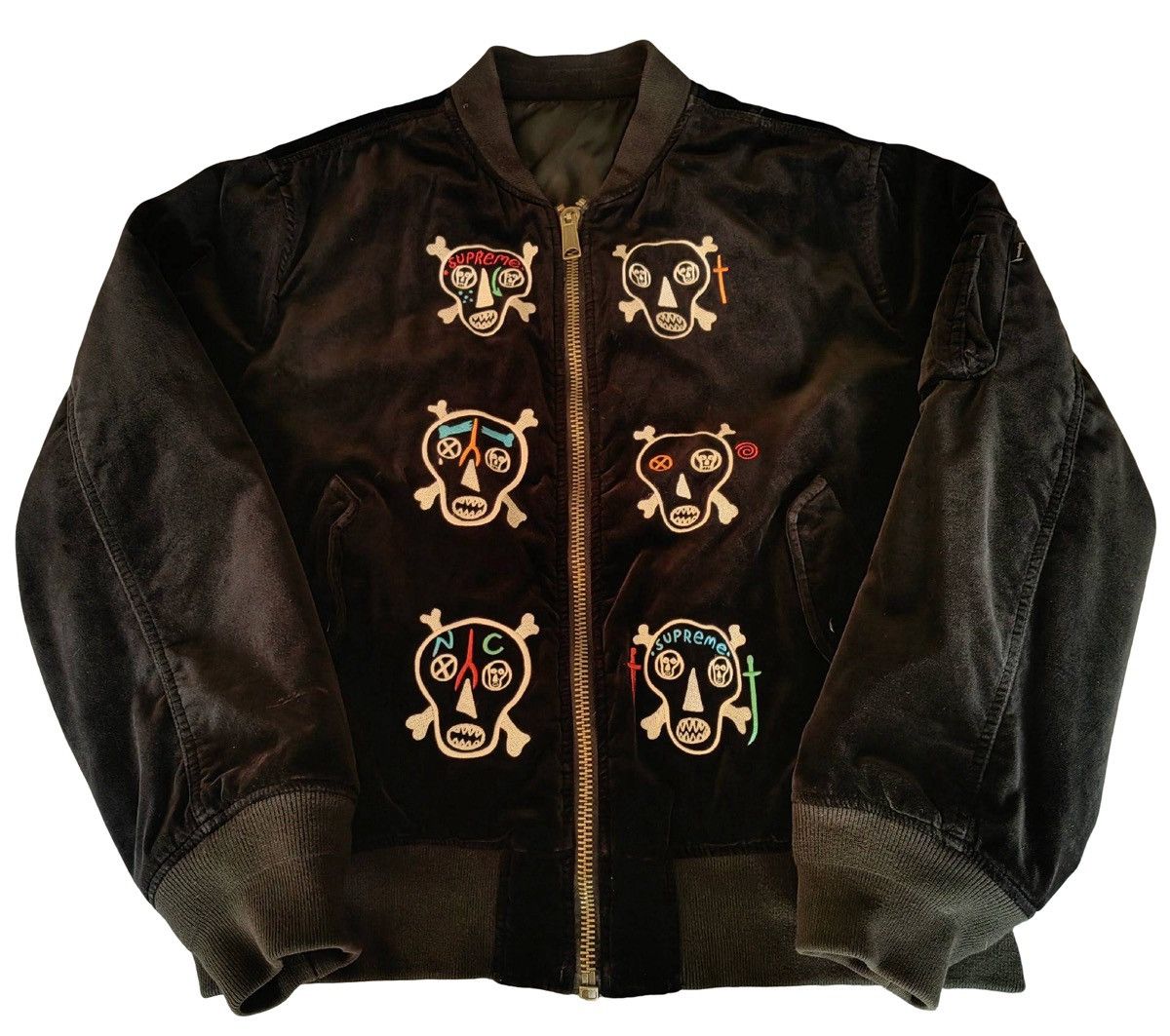 Supreme Supreme Clayton Patterson Skulls Embroidered Velvet MA-1 Size US L / EU 52-54 / 3 - 2 Thumbnail