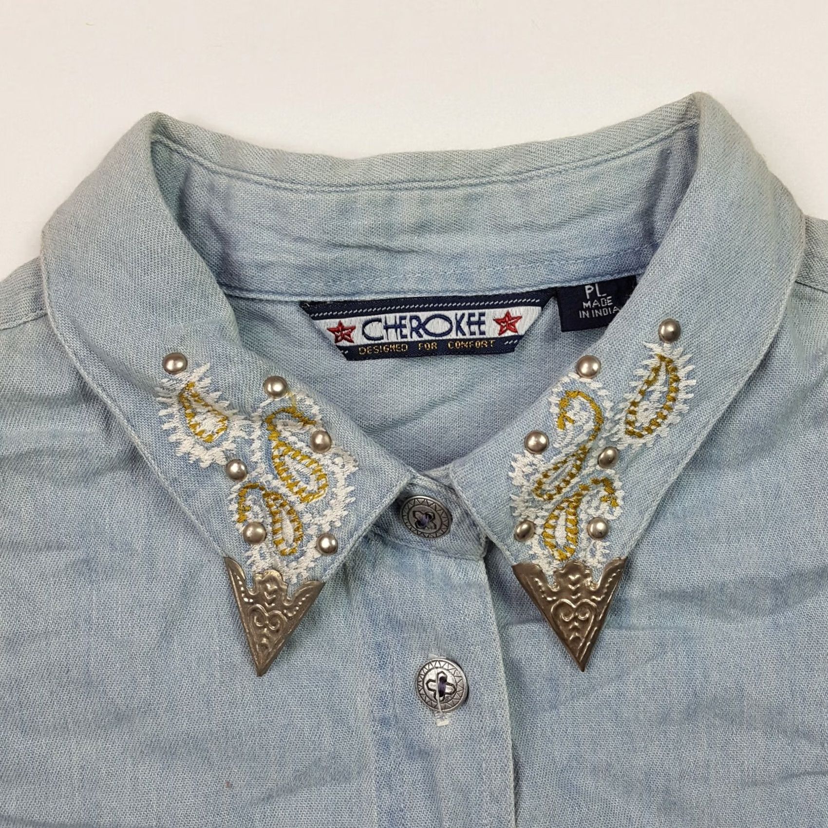 Denime VINTAGE Western Denim Shirt Women Long Sleeve Button-Up Southwestern Rivet 80s 90s Casual Blue Mens Girls Size L / US 10 / IT 46 - 2 Thumbnail