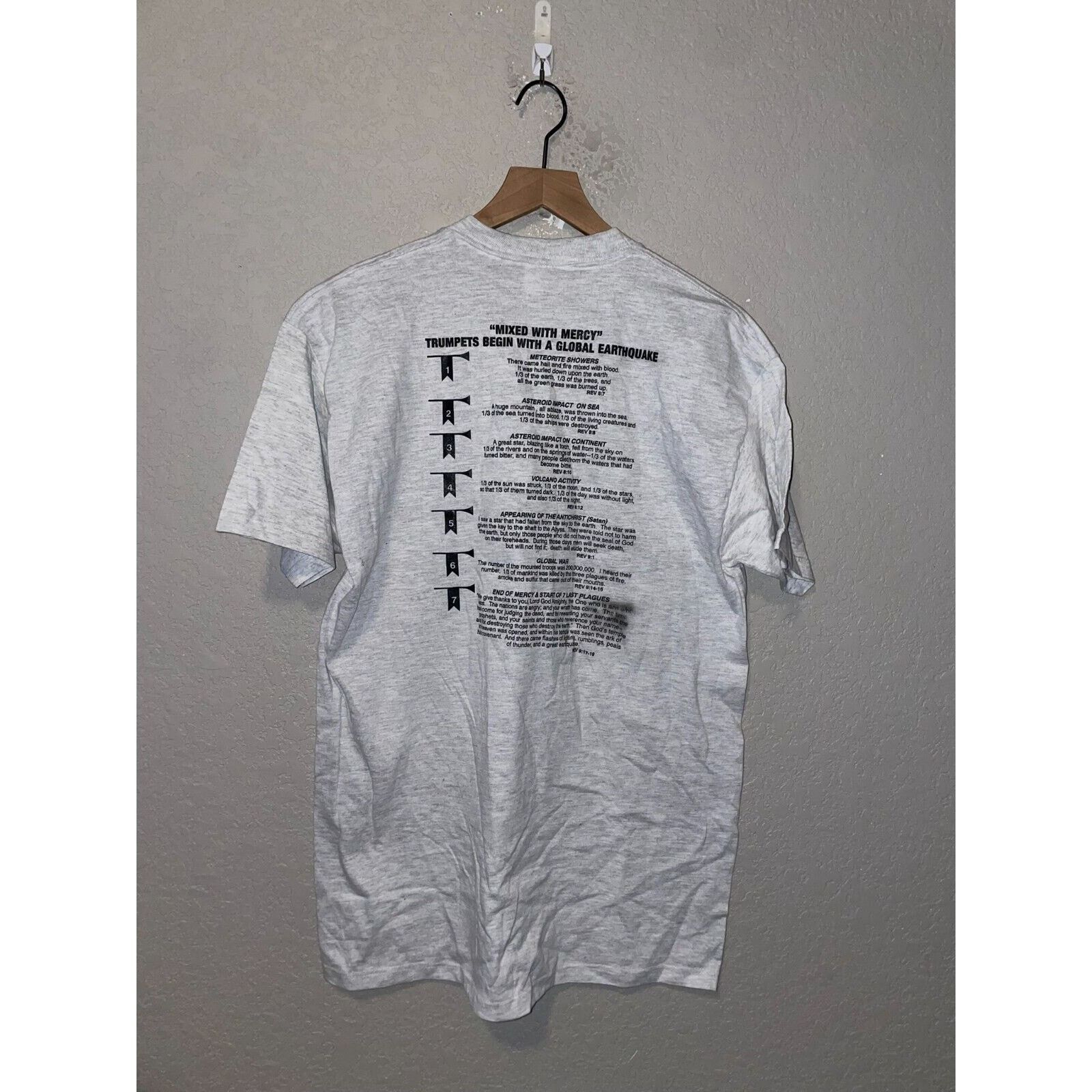 Jerzees Vintage Revelations Shirt Mixed Mercy Jesus Bible Tee 90s Size US L / EU 52-54 / 3 - 4 Thumbnail