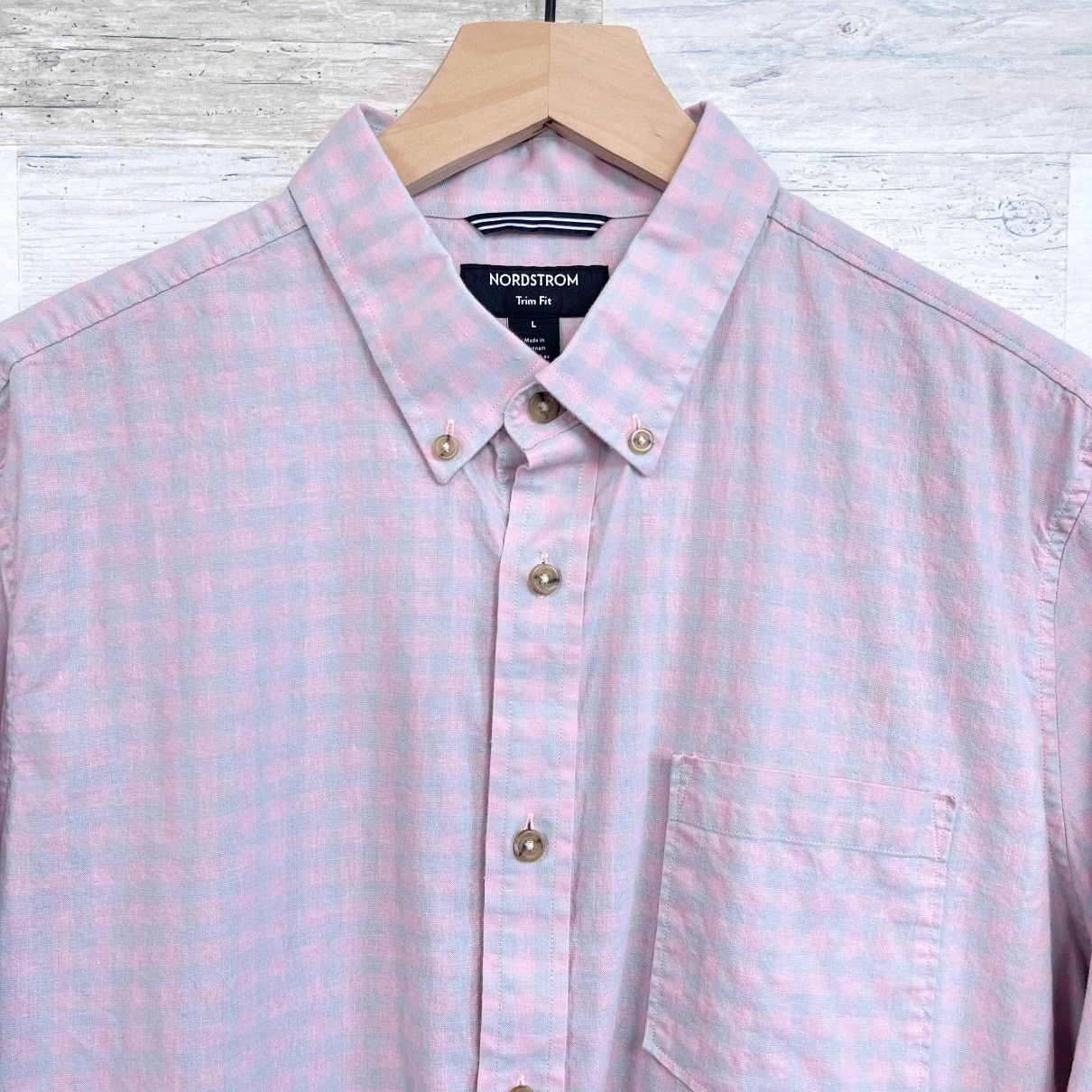 Nordstrom Nordstrom Linen Trim Fit Shirt Pink Check Button Down L Size US L / EU 52-54 / 3 - 2 Thumbnail