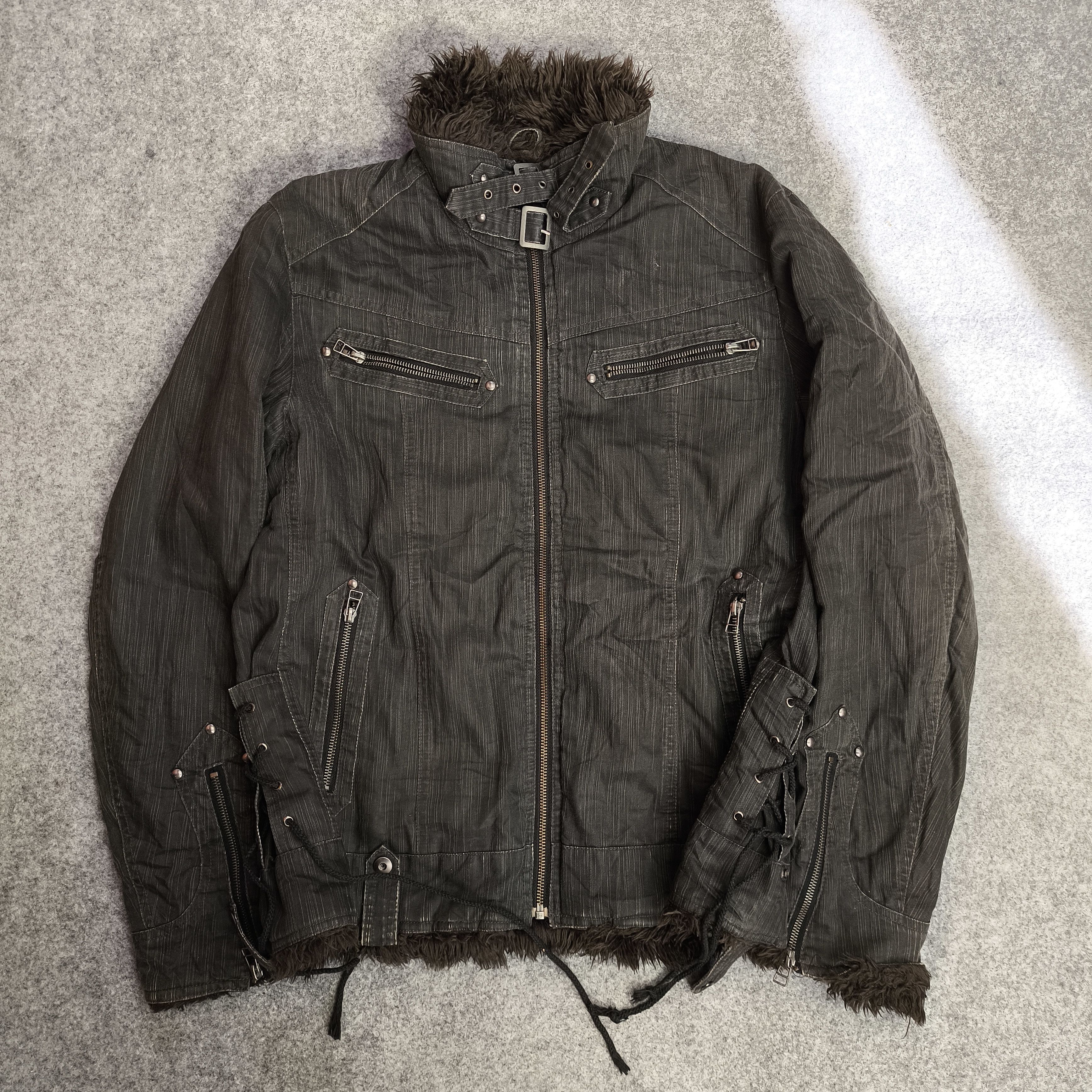 Pre-owned If Six Was Nine X Le Grande Bleu L G B Fur Lace Up Zip Up Jacket