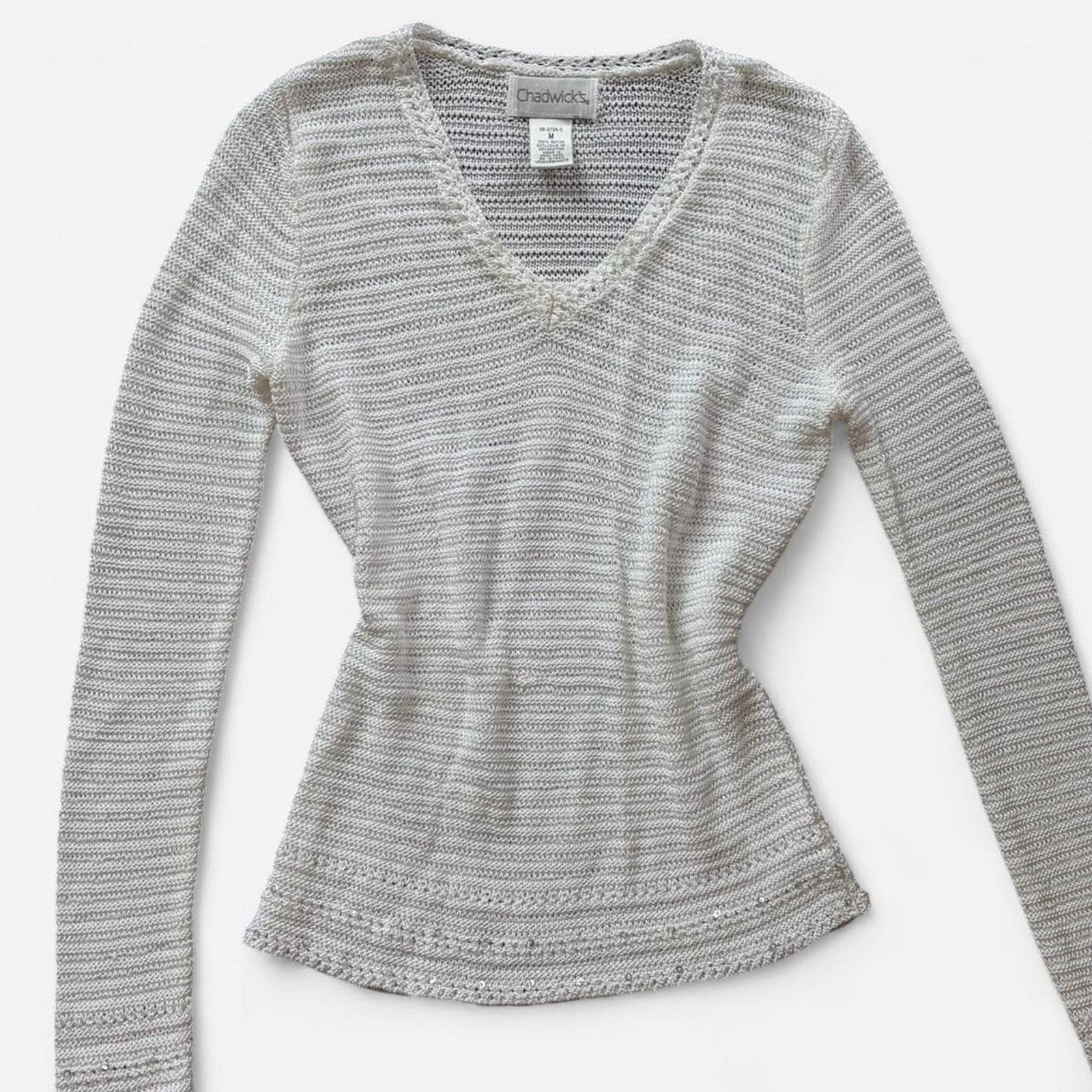 Other Chadwick's White Knit Top with Beaded Details - Size: M Size M / US 6-8 / IT 42-44 - 1 Thumbnail