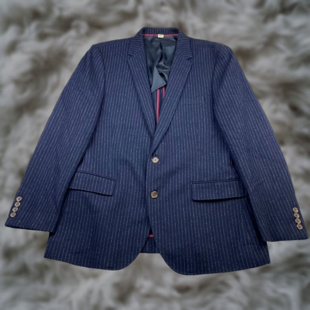 J.Crew J.Crew Blazer Men’s 100% Wool Thick Flannel Navy Railroad Stripe 2-Button 44R Jacket/Coat Regular Adult Mens Size 44R - 1 Thumbnail