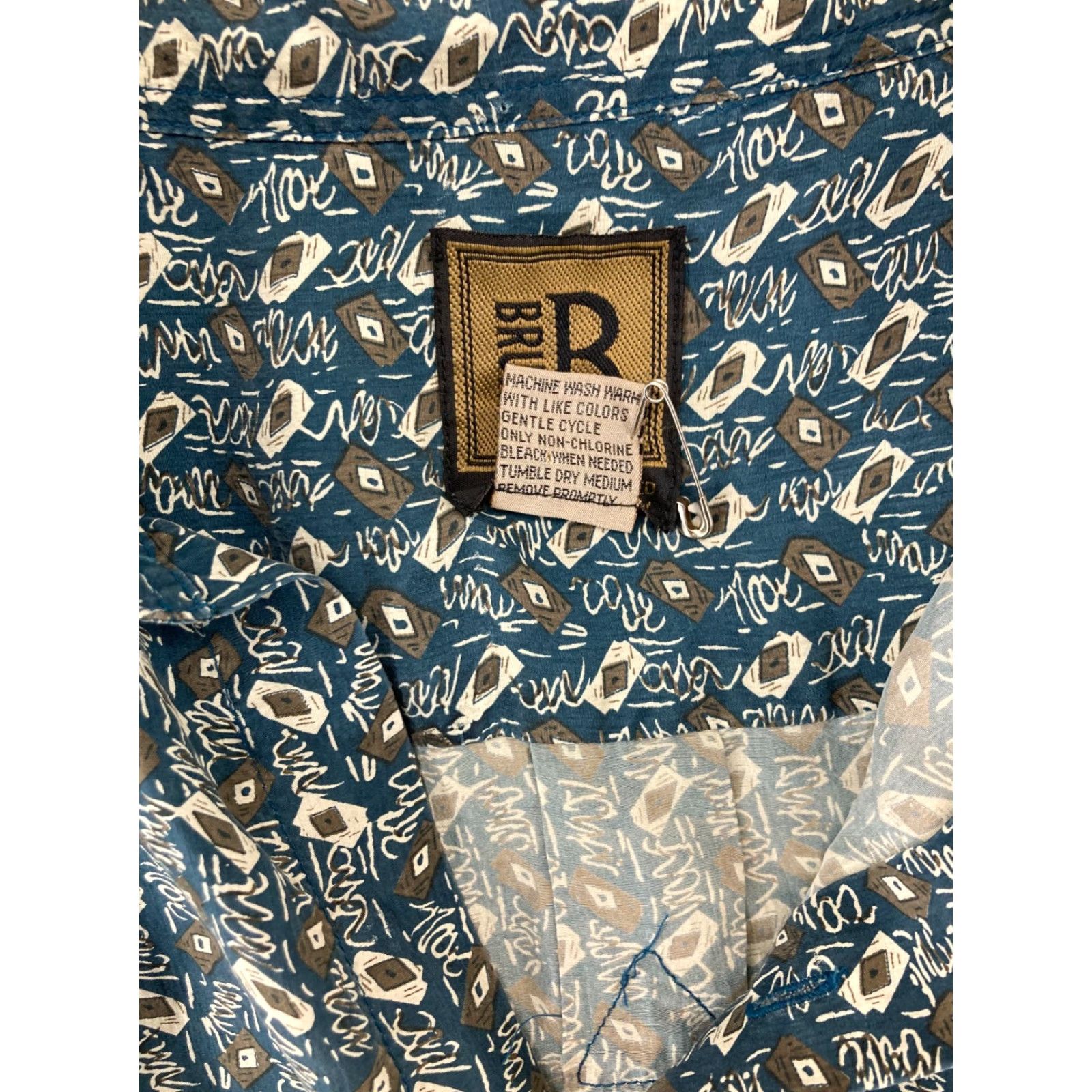 Vintage Bruno Button-Up Shirt Mens XL Blue Geometric Long Sleeve Silk Designer Size US XL / EU 56 / 4 - 5 Thumbnail