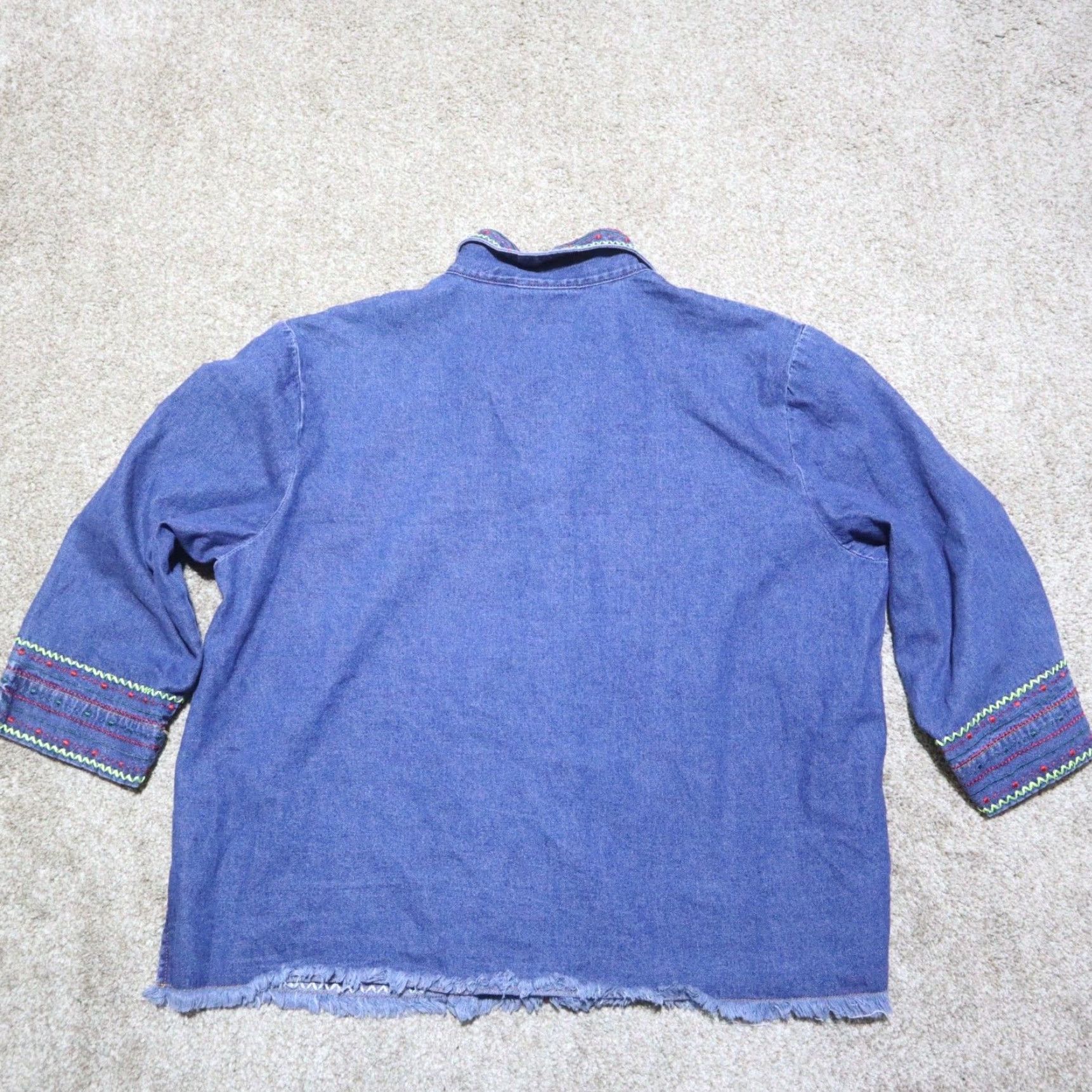 Denime Mountain Lake Shirt Woman’s PXL Extra Large Denim Embroidered Button Up Size XL / US 12-14 / IT 48-50 - 8 Thumbnail