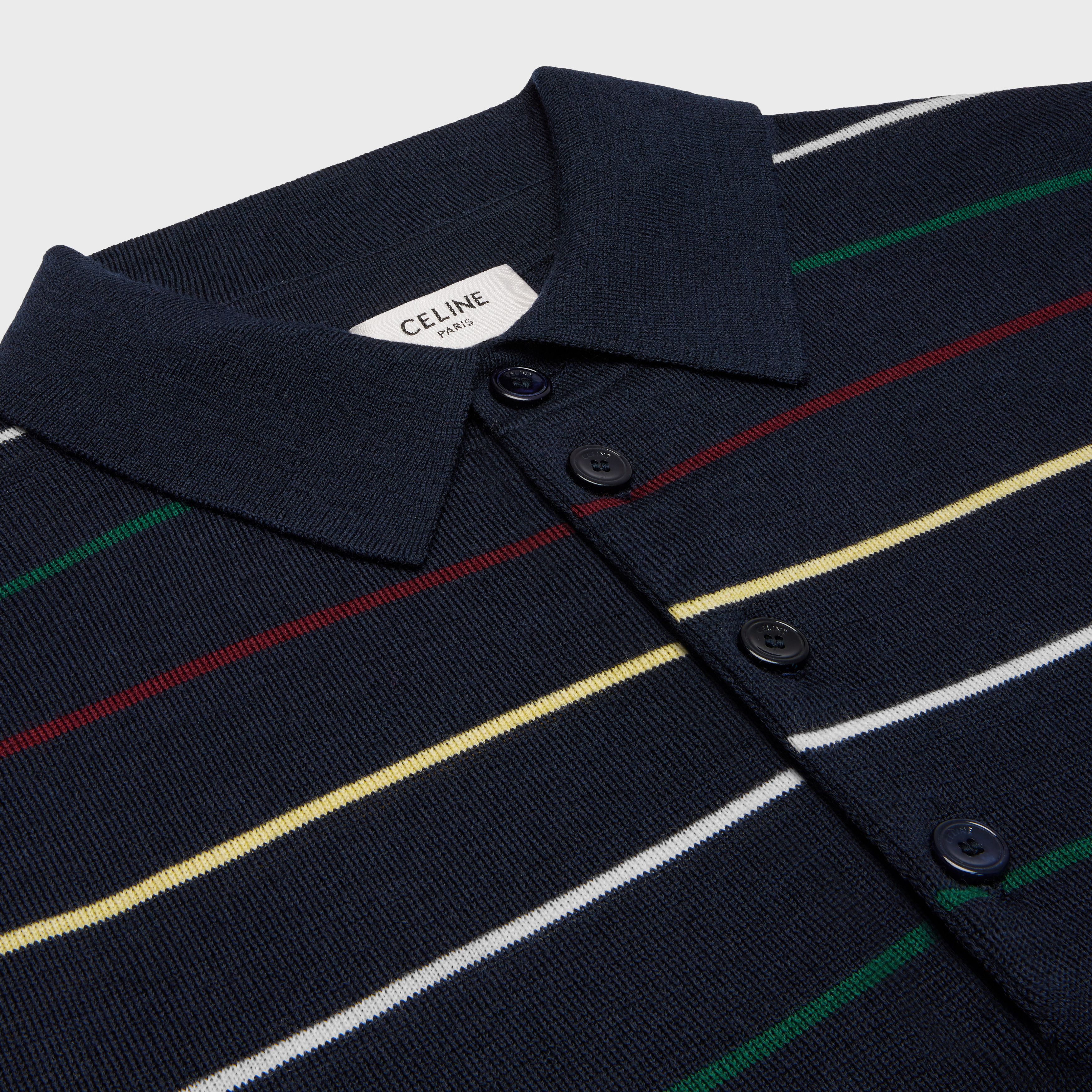 Celine Navy Blue Striped Polo Shirt - Embroidery, Fine Wool Size US L / EU 52-54 / 3 - 9 Thumbnail