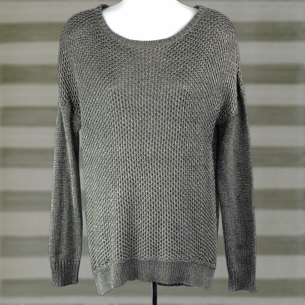 Vintage Grace Elements Sweater L Gray Pewter Scoop Neck Long Sleeve Asymmetrical Hem Women Clothing Bohemian Gothic Grunge Style Pullover Comfort Knit Size L / US 10 / IT 46 - 1 Thumbnail