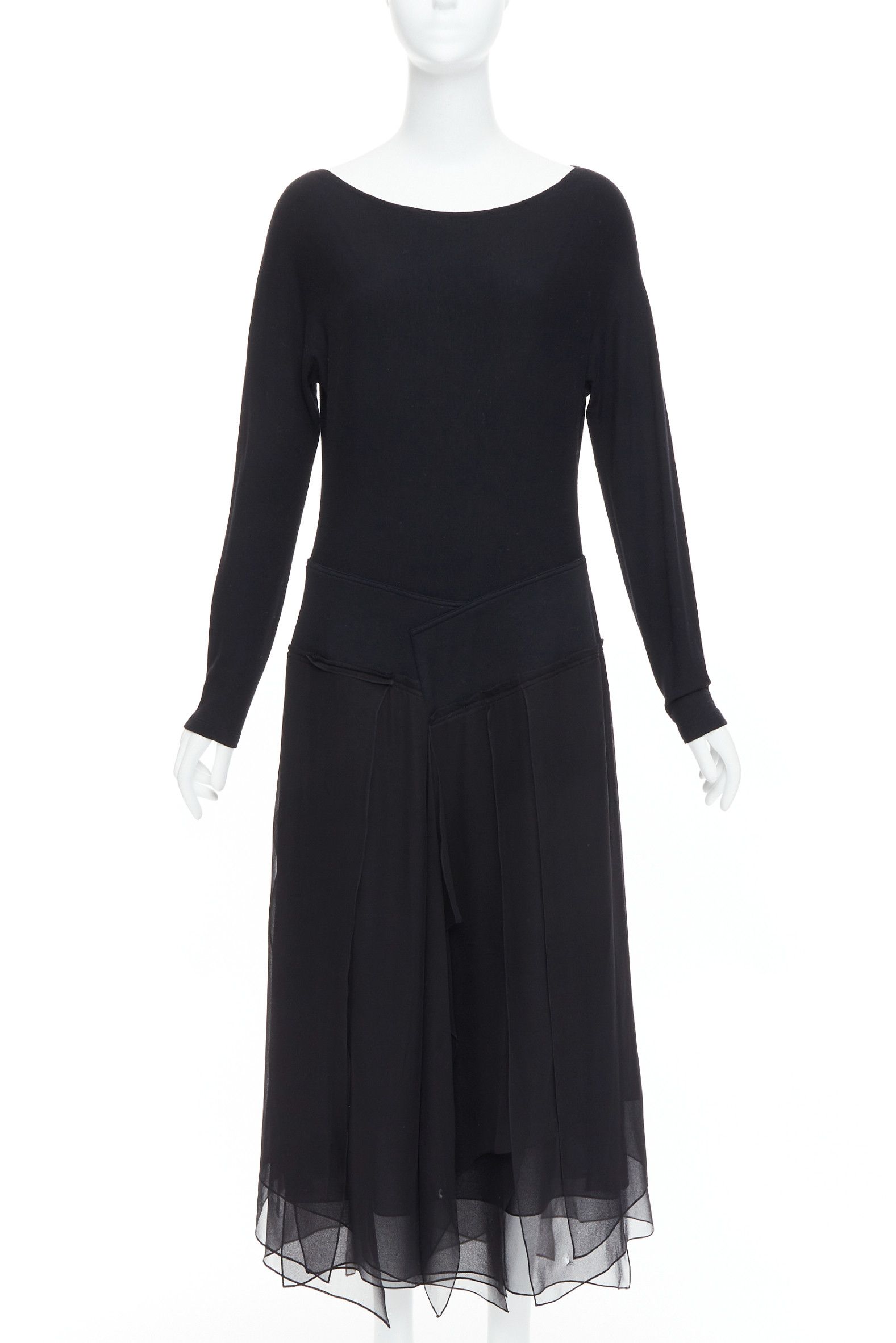 Donna Karan DONNA KARAN Vintage black silk trimmed viscose wool boxy midi dress L Size M / US 6-8 / IT 42-44 - 1 Thumbnail