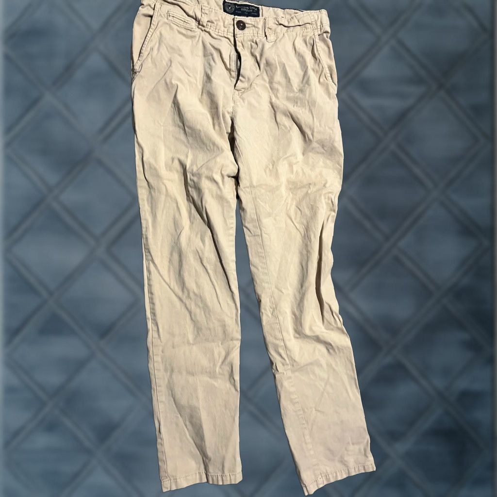 American Eagle Outfitters American Eagle Core Flex Pants Mens 30 Slim Fit Chino Beige Cotton Stretch Flat Front Zipper Straight Leg Size US 30 / EU 46 - 1 Thumbnail
