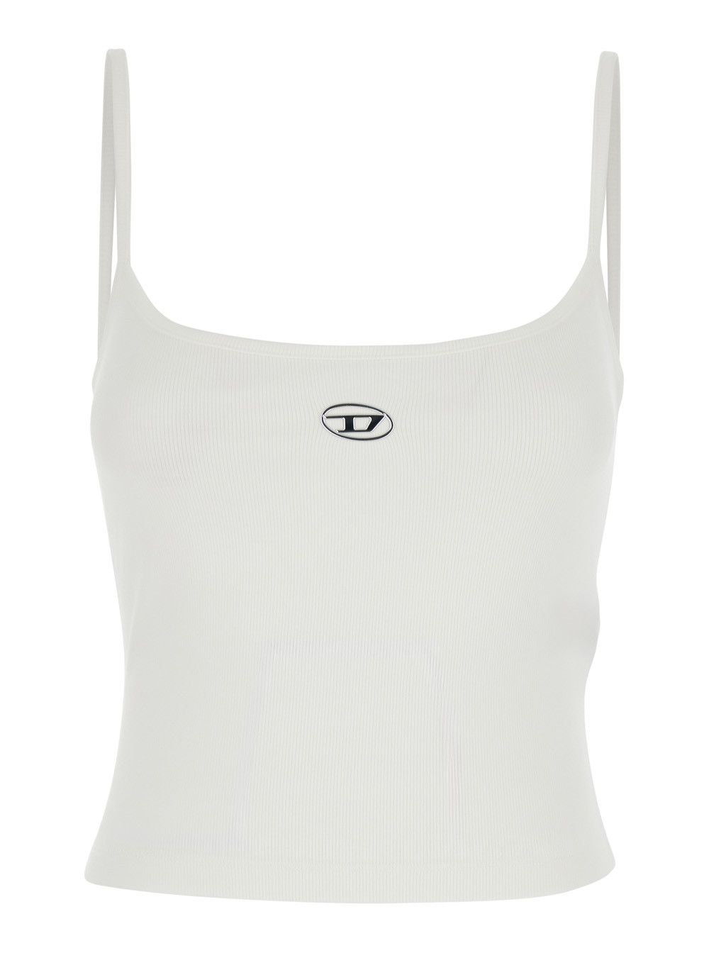 Diesel DLogo Top with Thin Straps and DLogo Plaque on Front in White Cotton for Women Size L / US 10 / IT 46 - 1 Thumbnail