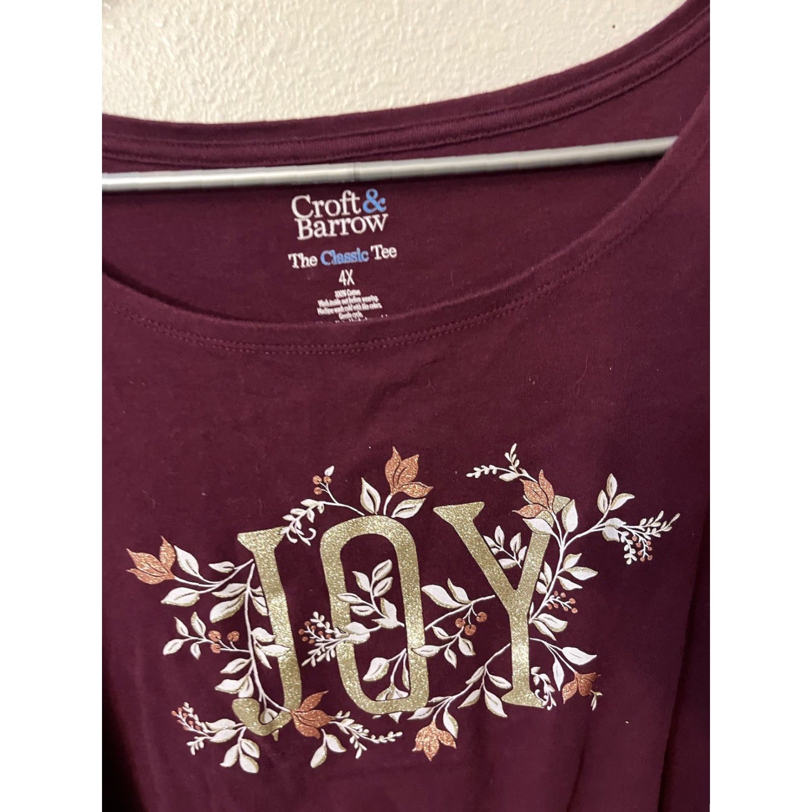 Croft & Barrow Croft & Barrow Holiday Shirt 4X Plum Joy Classic Tee Long Sleeve Glitter Rhinestone Round Neck Pullover Size XXL / US 16-18 / IT 52-54 - 2 Thumbnail