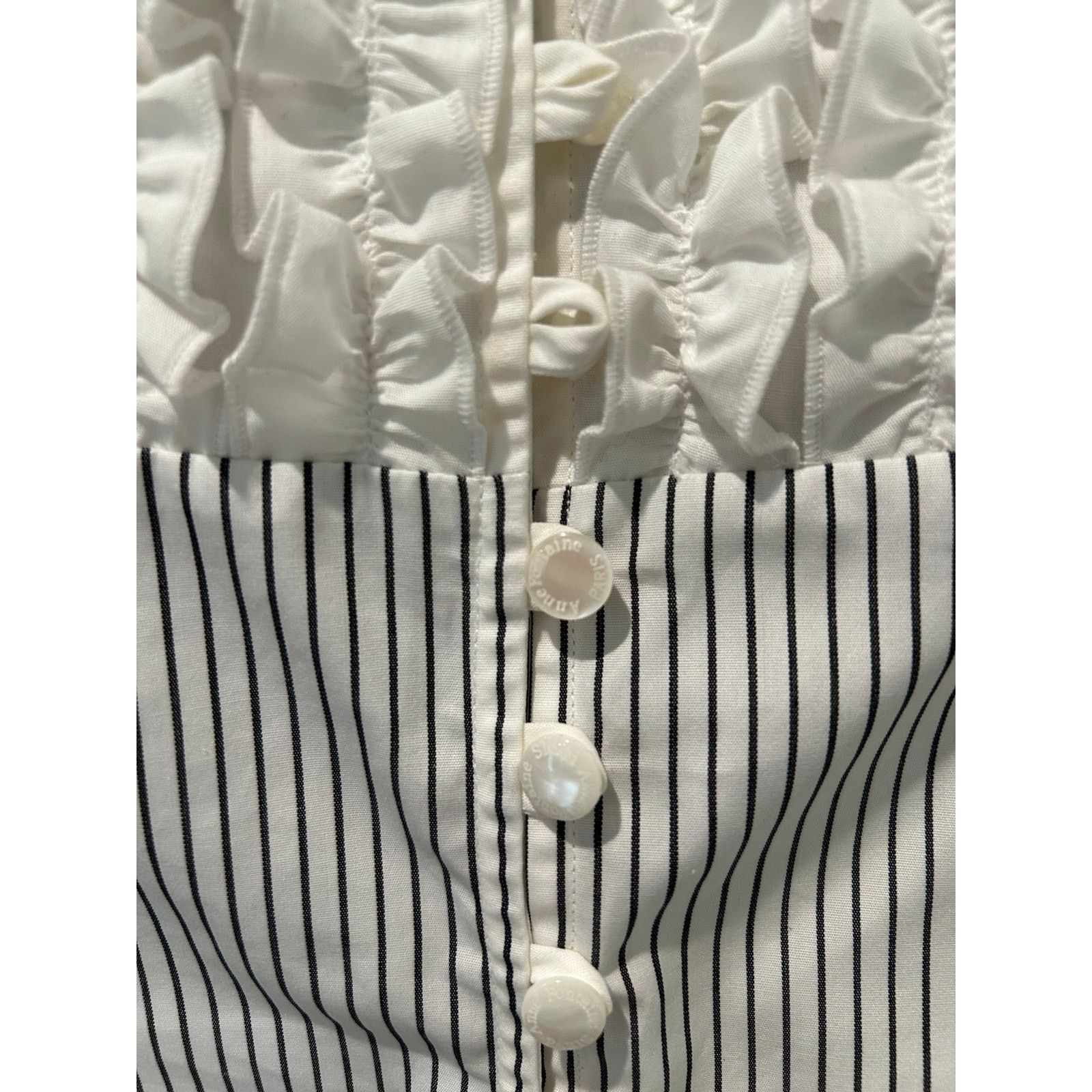 Vintage Anne Fontaine 38 Noana Split Neck Stripe Shirt Black/White Size S / US 4 / IT 40 - 8 Thumbnail