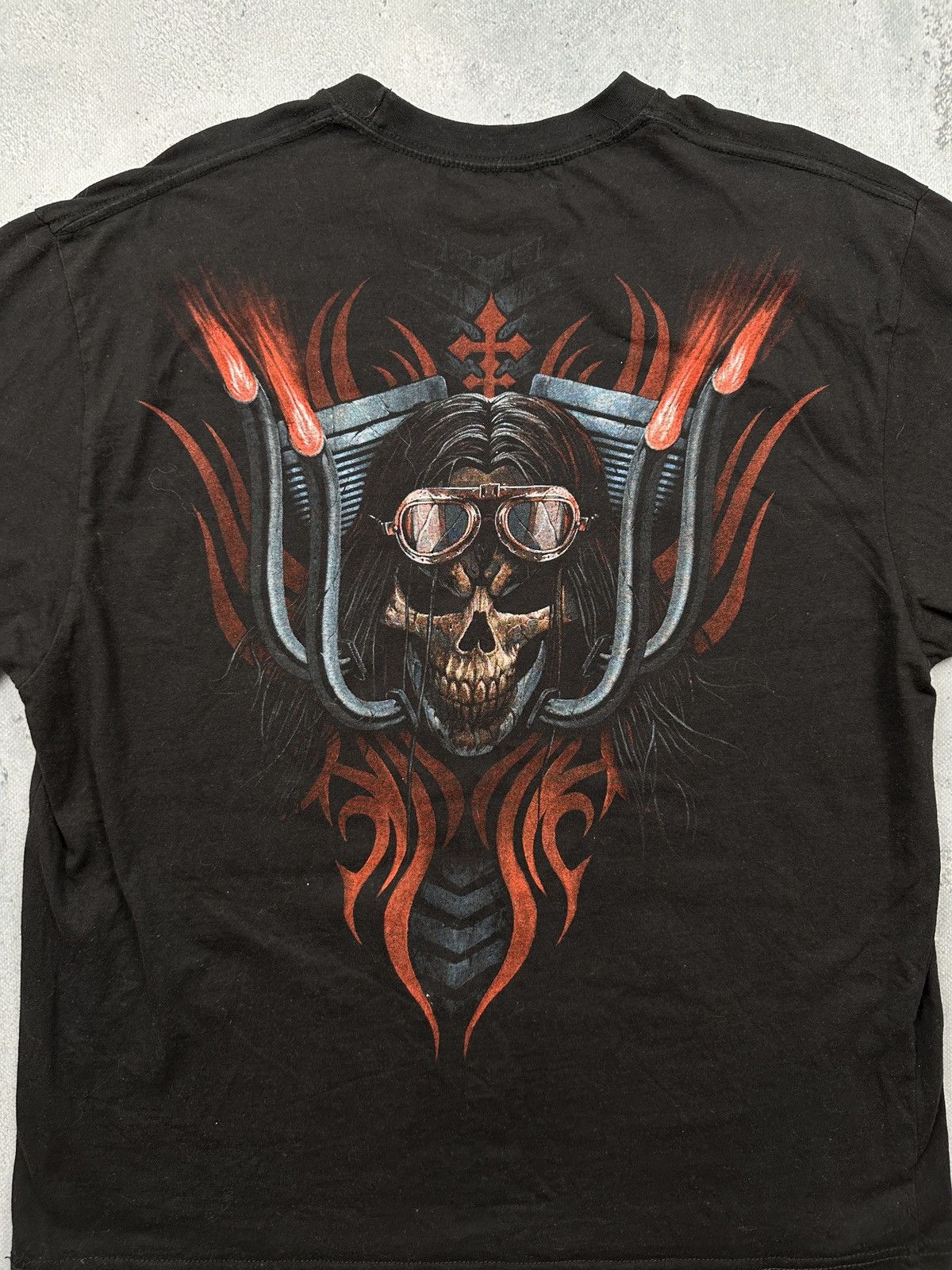 Affliction Vintage 00s Spiral Direct Biker Gothic Skull Flames y2k Rock Size US XL / EU 56 / 4 - 6 Thumbnail