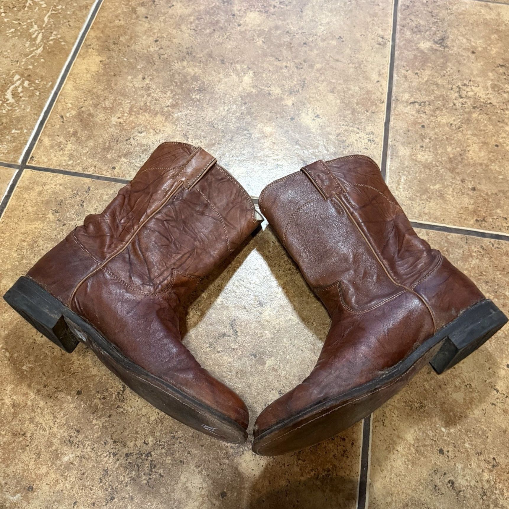Justin Boots Justin Boots Deerlite Marbled Roper Western Boots 3163 Brown Leather Mens Size 10 B Size US 10 / EU 43 - 2 Thumbnail