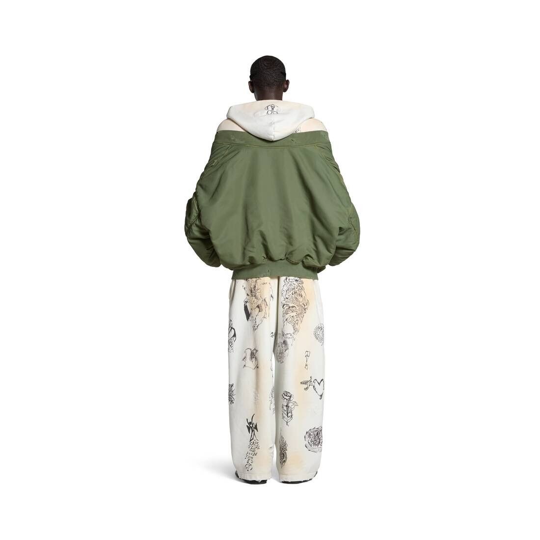 Balenciaga o1s1wg110126 Off Shoulder Bomber Jacket in Green Size US L / EU 52-54 / 3 - 3 Thumbnail