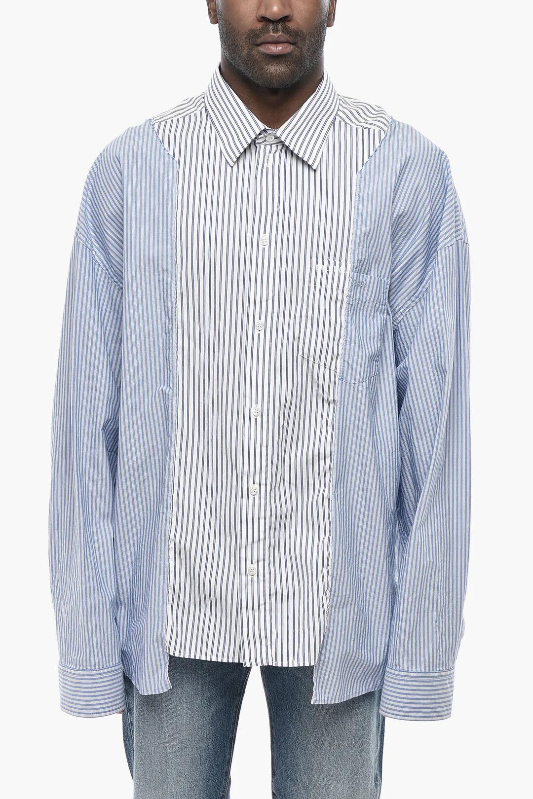 Balenciaga og1mm0426 Two-Tone Striped Shirt in Blue & White Size US M / EU 48-50 / 2 - 1 Thumbnail