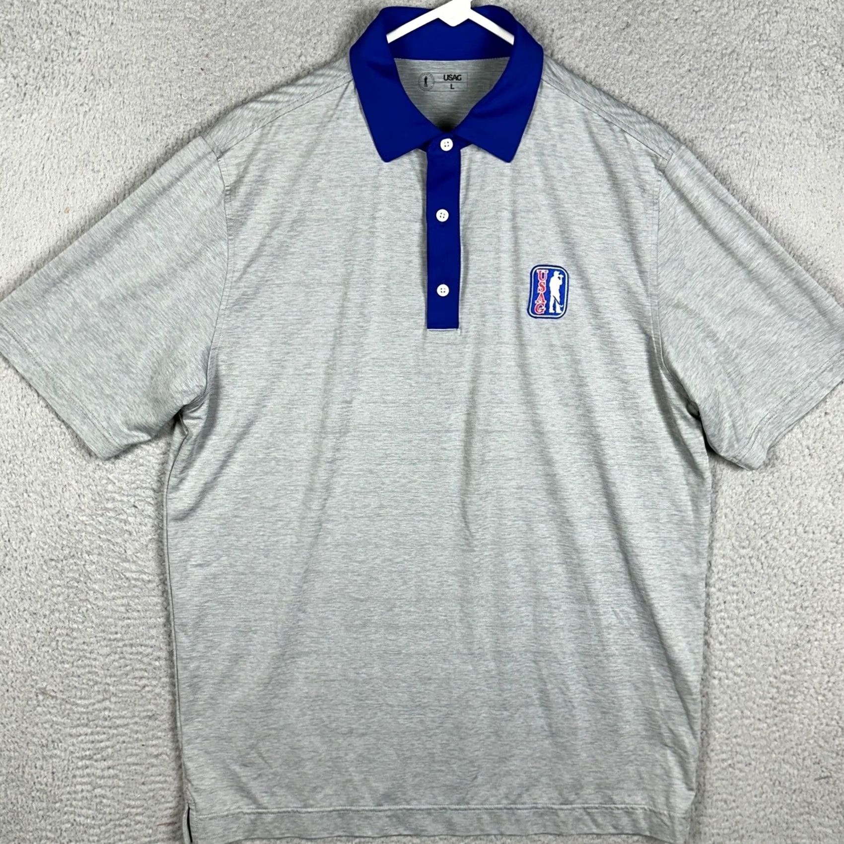 Vintage USAG Polo Shirt Mens L Gray Heather Performance Stretch Short Sleeve Golf Rugby EUC Size US L / EU 52-54 / 3 - 3 Thumbnail