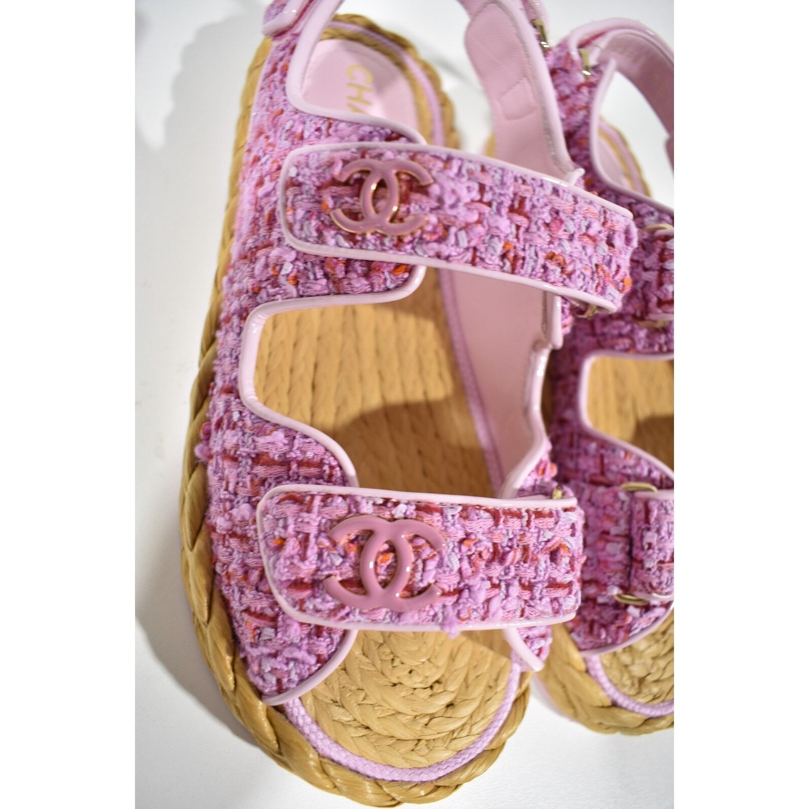 Chanel Chanel 22P Pink Purple Tweed Braid CC Logo Mule Slide Flat Size US 7.5 / IT 37.5 - 6 Thumbnail