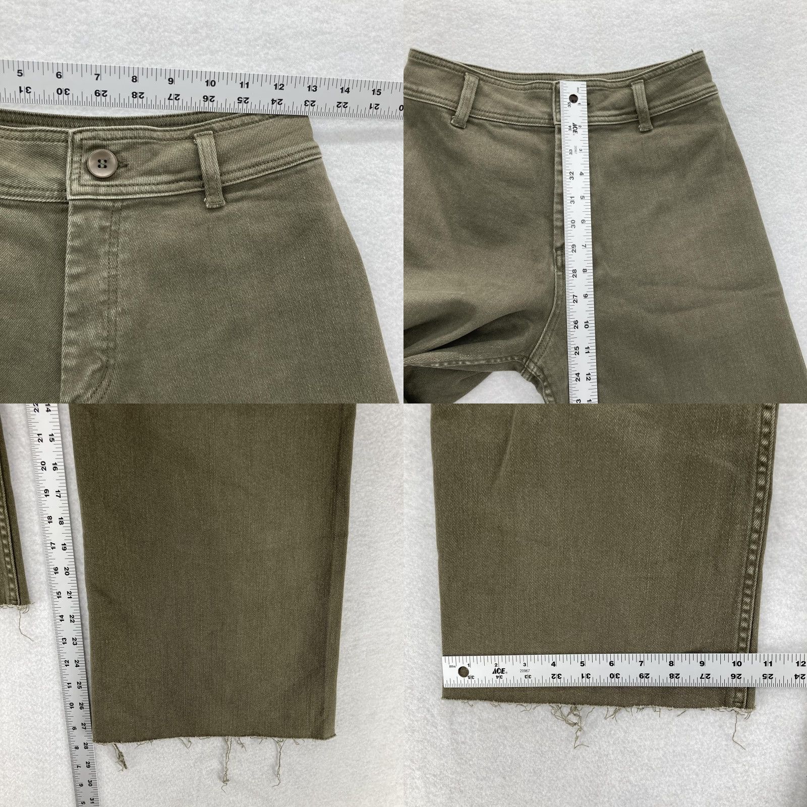 Olive Miou Muse Jeans Womens Medium Olive Green High Rise Wide Leg Cropped Raw Hem Size 32" / US 10 / IT 46 - 8 Thumbnail