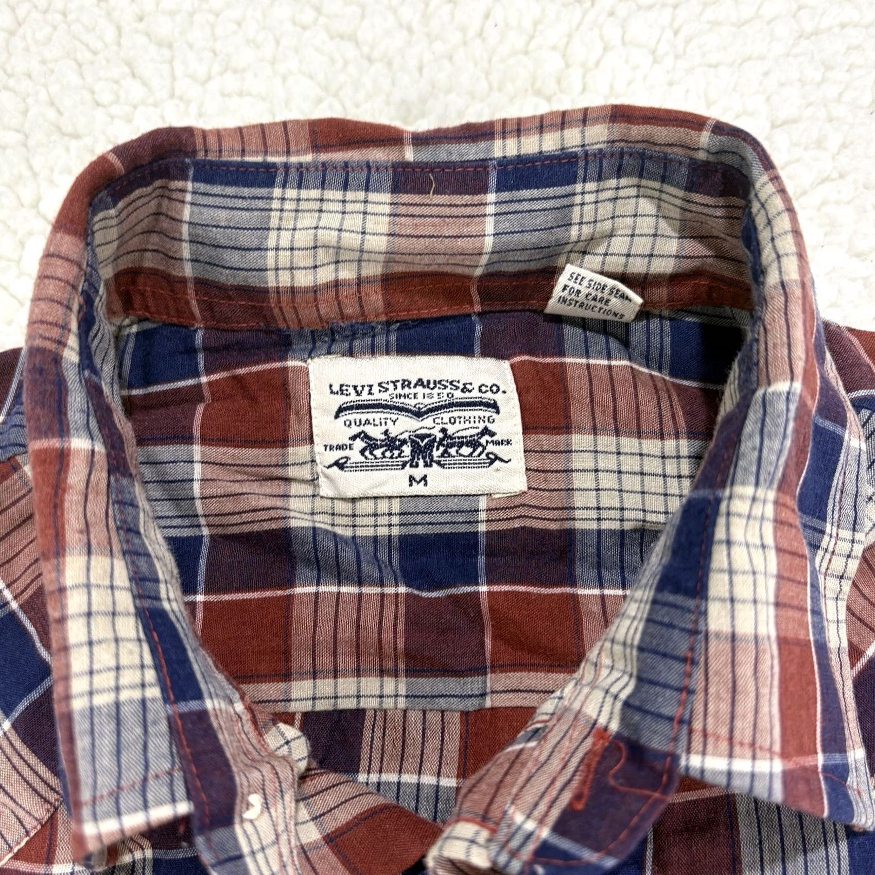 Levi's VINTAGE Levi's Western Pearl Snap Shirt Mens M Red Blue Plaid 70s 80s Cowboy Western Casual Size US M / EU 48-50 / 2 - 6 Thumbnail