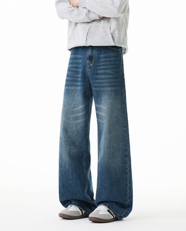 Japanese Brand Men's Retro Cleanfit Distressed Straight Leg Washed Jeans Size US 32 / EU 48 - 2 Thumbnail
