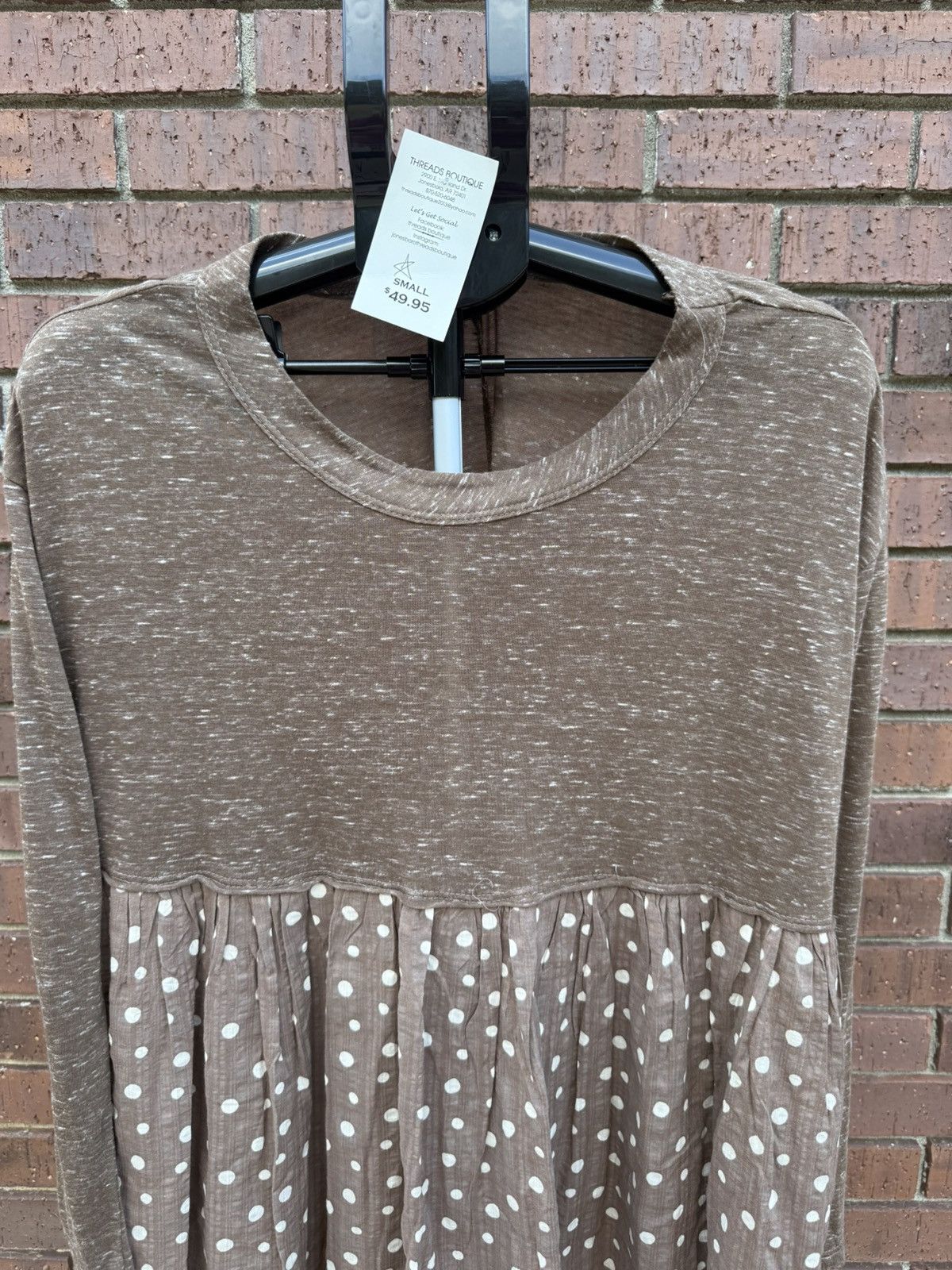 Other Bucket List Babydoll Long Sleeve Top Blouse Brown Polka Dots Size S / US 4 / IT 40 - 2 Thumbnail
