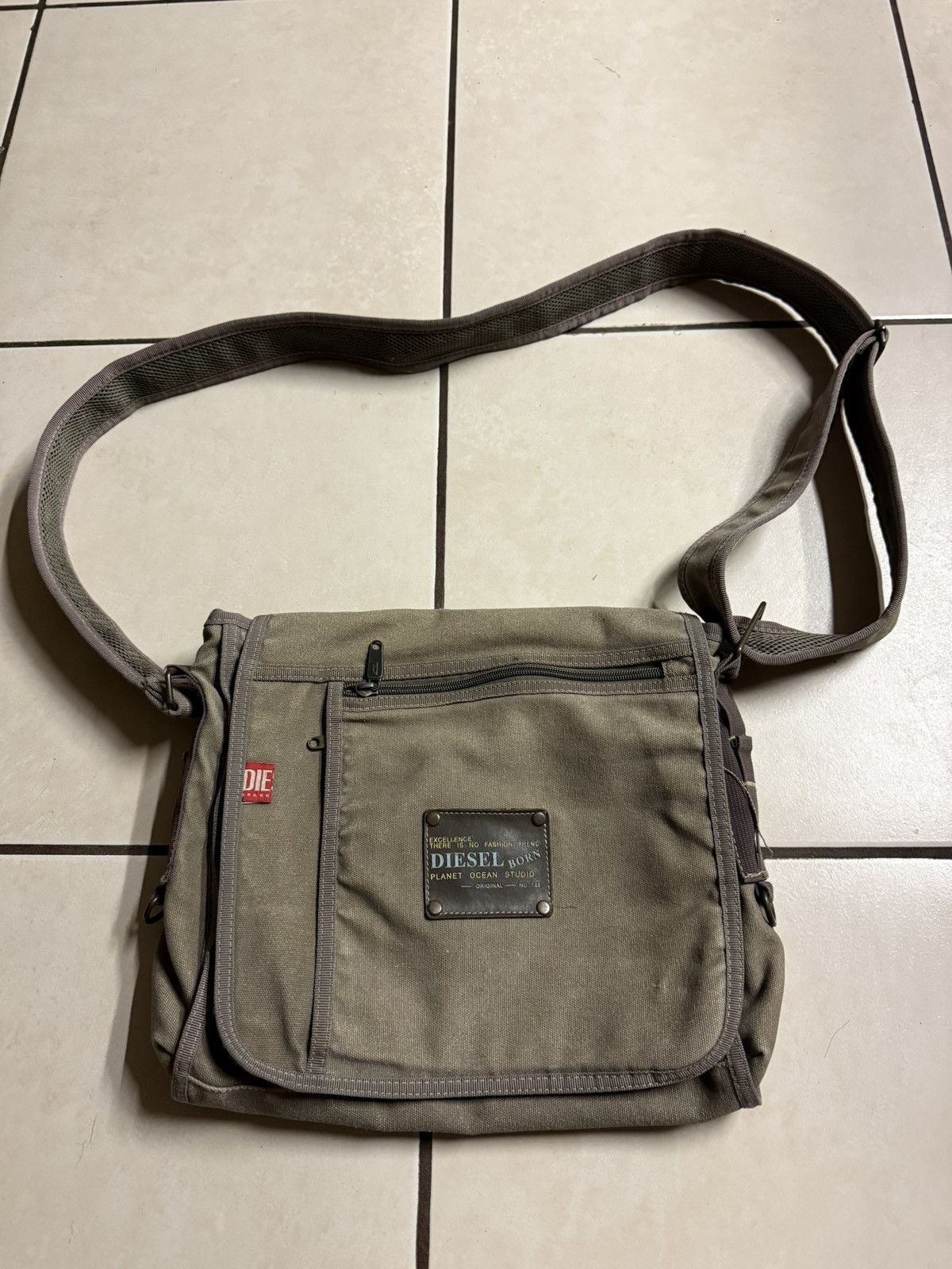 Diesel Military Cargo Messenger Bag in Green, Men's
