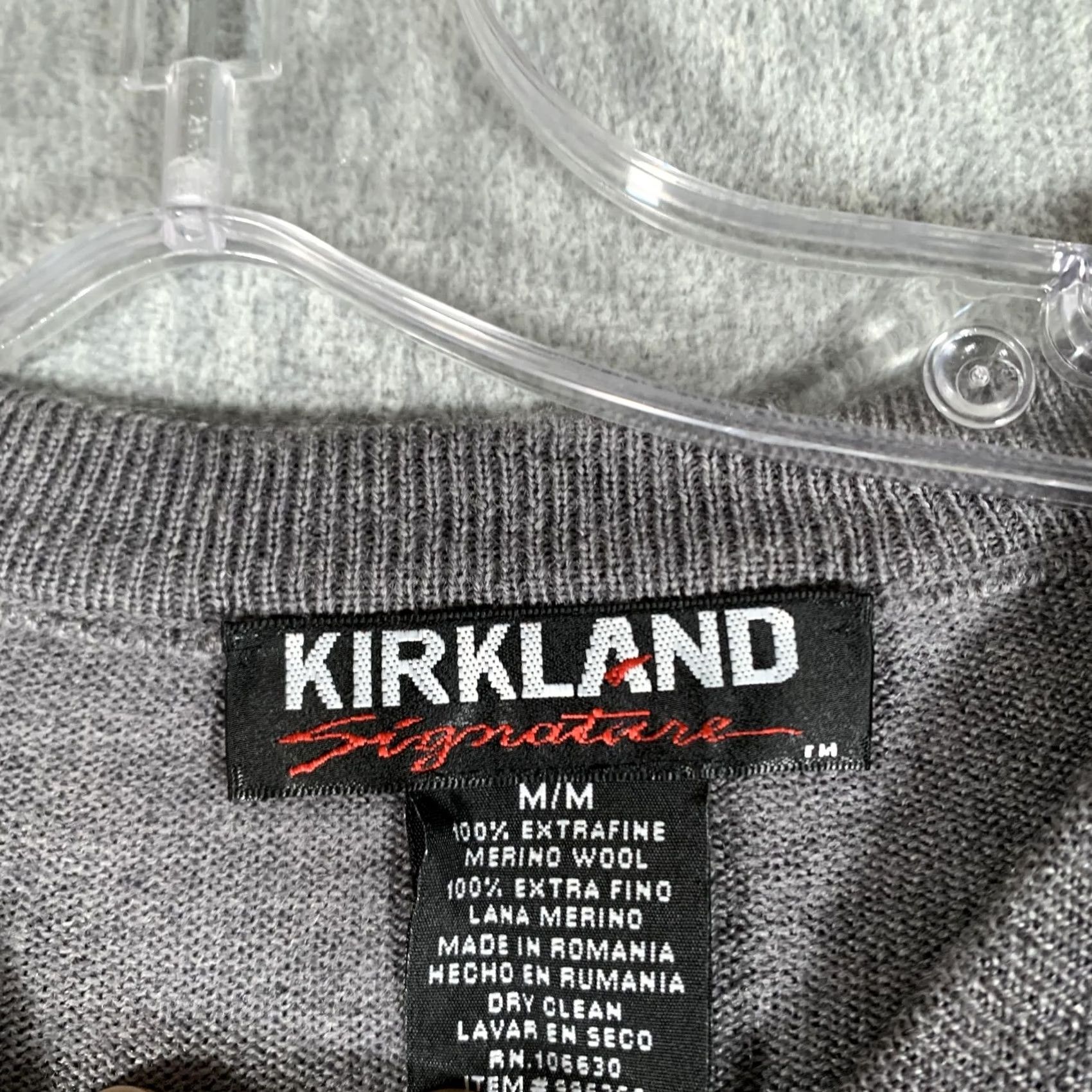 Vintage Kirkland Signature Sweater Mens Medium Gray V-Neck Pullover 100% Merino Wool Knit Slim Ribbed Cuffs Hem Boys? Size US M / EU 48-50 / 2 - 4 Thumbnail