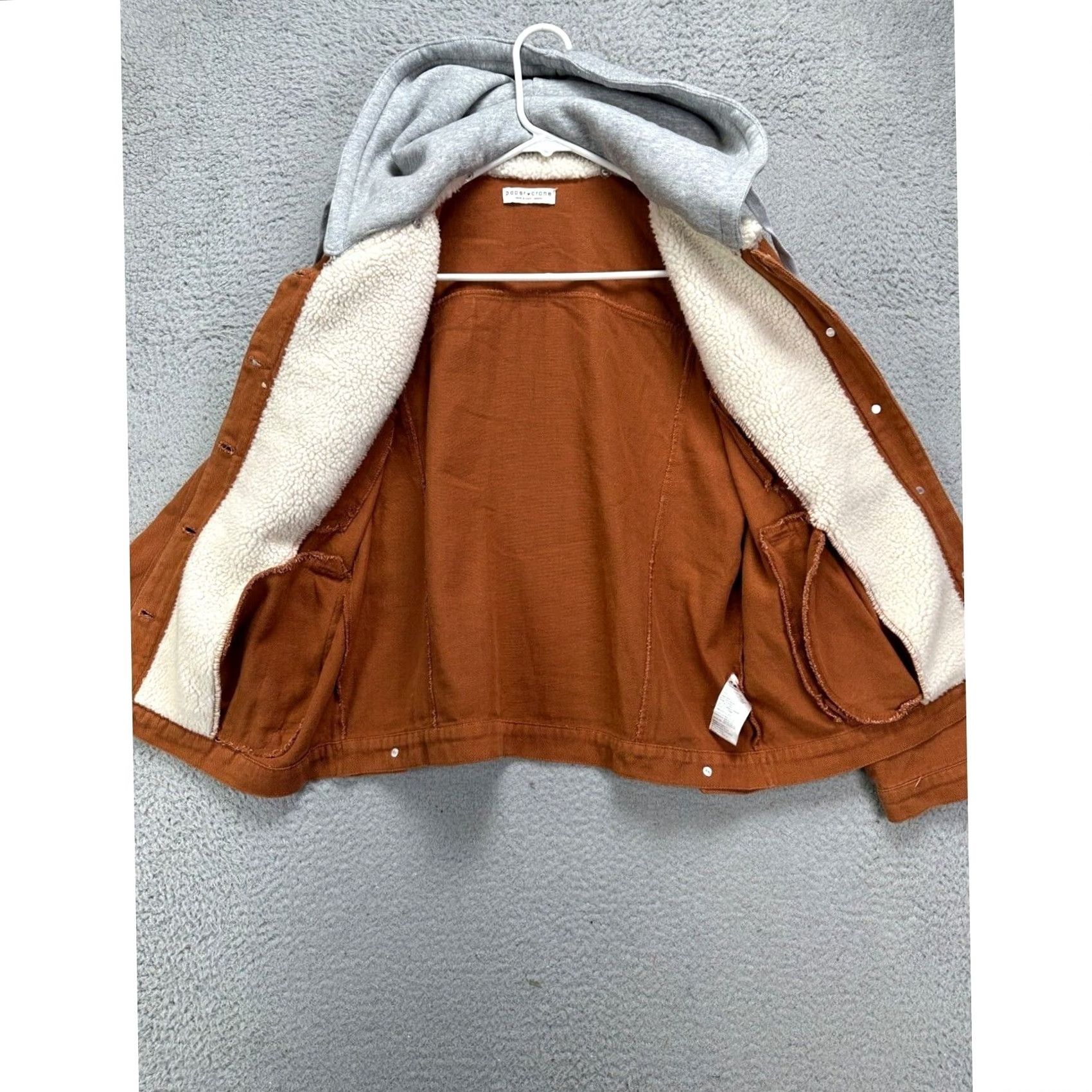 Denime Paper Crane Jacket Womens Medium Brown Sherpa Collared Hooded Denim Short Coat Casual Mens? Womens Size M / US 6-8 / IT 42-44 - 3 Thumbnail