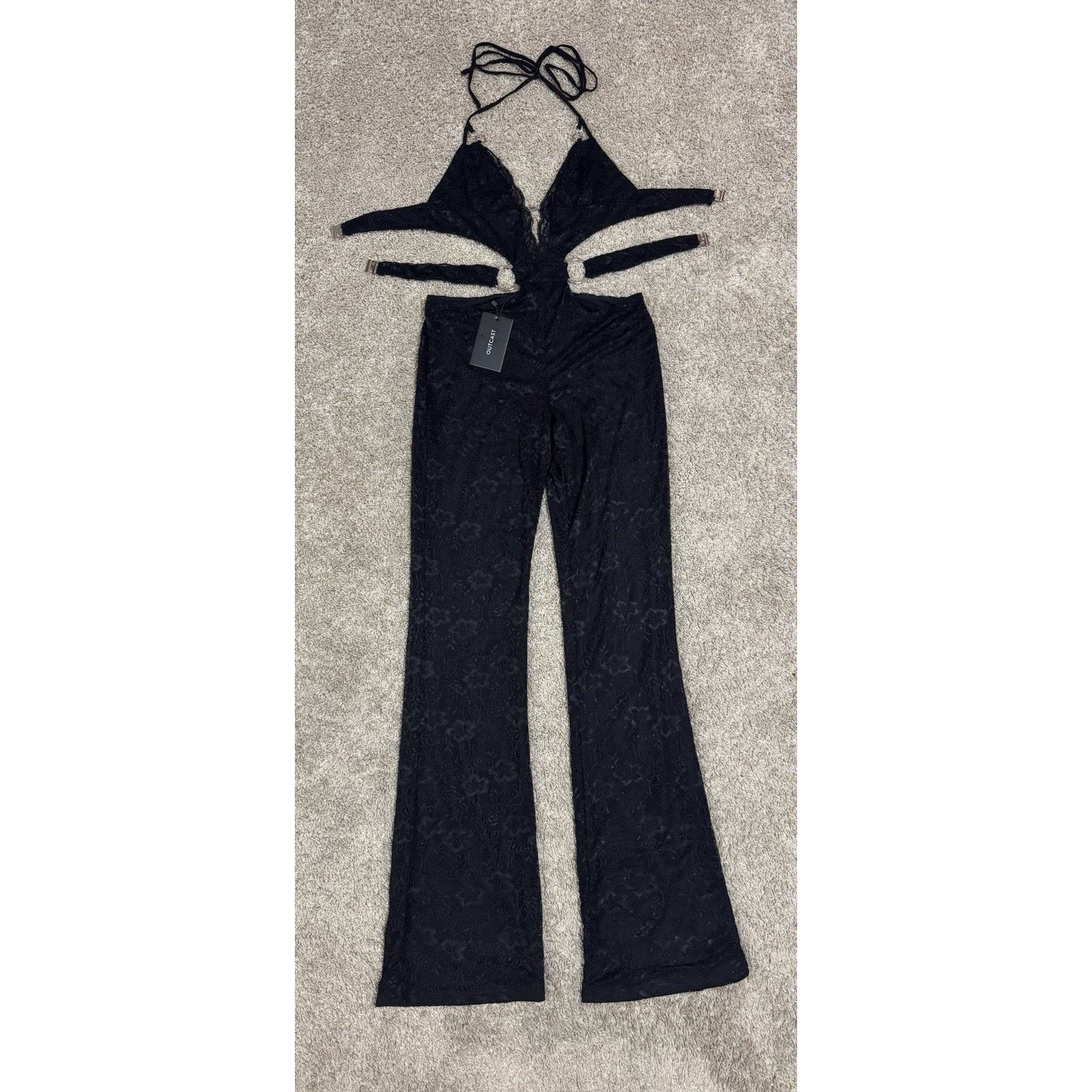 Outkast OUTCAST Sexy Lace Cutout Flare Jumpsuit Black Size Large NEW Size 34" / US 12 / IT 48 - 2 Thumbnail