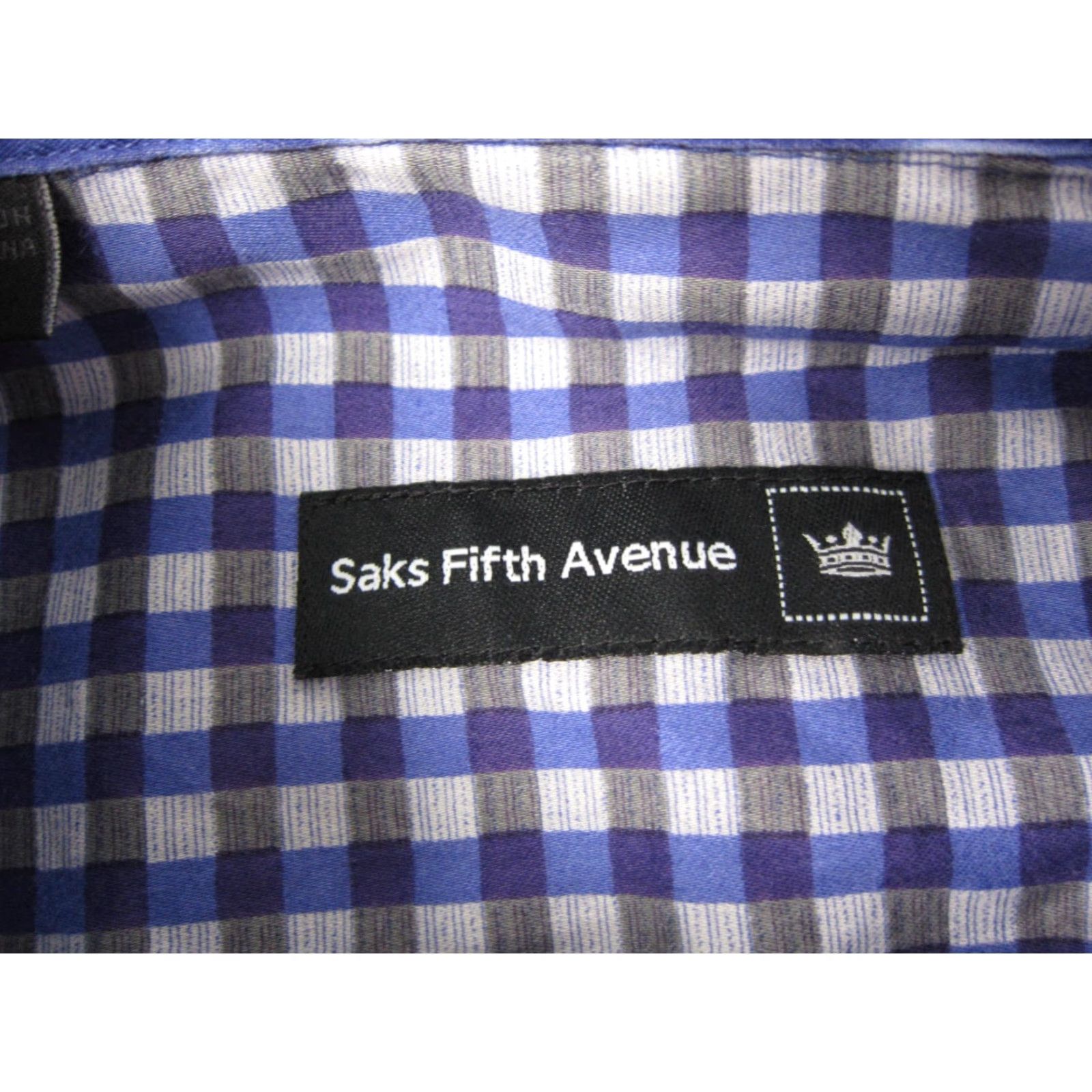 Saks Fifth Avenue Saks Fifth Avenue Shirt Mens Adult Medium Purple White Plaid Button-Up Shirt Cuff Flip Collar 90s Logo Cotton Size US M / EU 48-50 / 2 - 4 Thumbnail