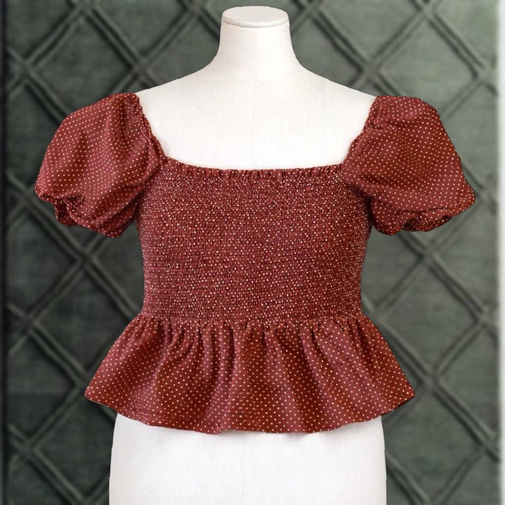 J.Crew J.Crew Women’s M Cropped Top Polka Dot Puff Sleeve Smocked Halter Crewneck Cotton Blend Multicolor Size M / US 6-8 / IT 42-44 - 1 Thumbnail