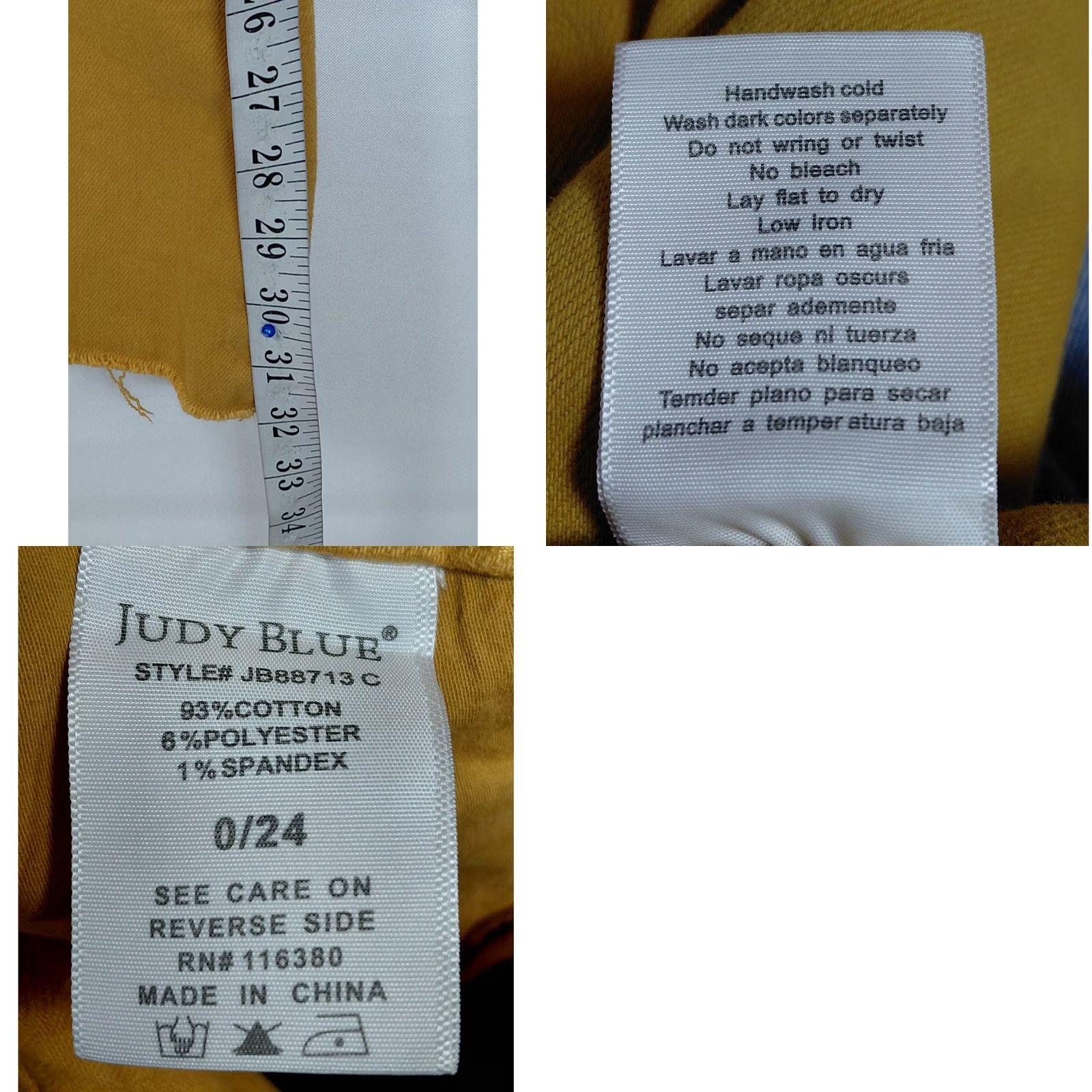 Denime Judy Blue Los Angeles Flared Jeans Mustard Denim Size 0 Womens Regular Stretch Cotton Spandex JB86713 Size 25" / US 0 / IT 36 - 9 Thumbnail
