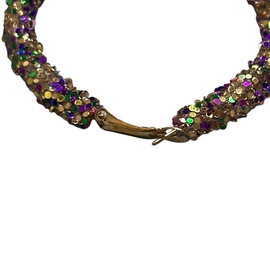Other Sparkle Mardi Gras Purple Green Gold Bling Hoop Earrings NWO Size ONE SIZE - 3 Thumbnail