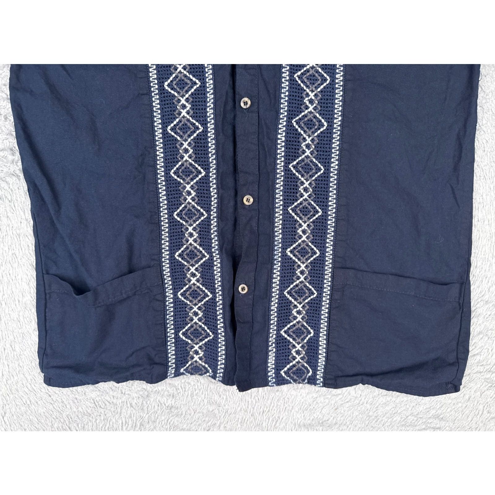 Vintage Guayaberas Shirt Mens Adult Small CH Blue White Cotton Blend Short Sleeve Pocket Embroidered Aloha Beach Hawaiian Vacation Resort Size US M / EU 48-50 / 2 - 5 Thumbnail