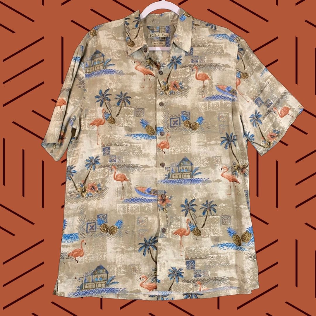 Vintage Patrick Bay Men's Hawaiian Shirt Medium Short Sleeve Button-Down Flamingo Pineapple Casual All Seasons Size US M / EU 48-50 / 2 - 1 Thumbnail